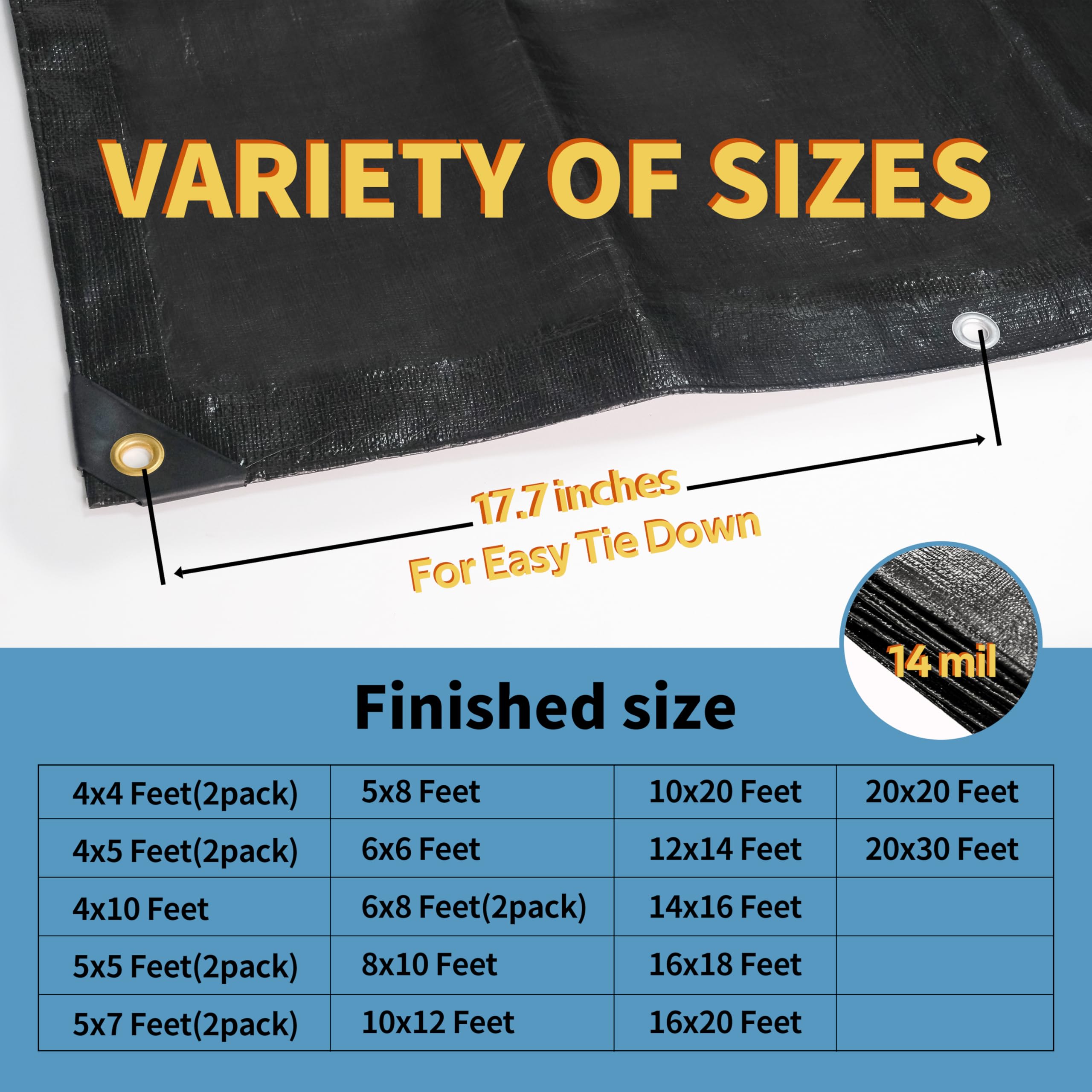 TARPAL Tarp Waterproof 16x18ft tarp 14mil Black tarps Heavy Duty