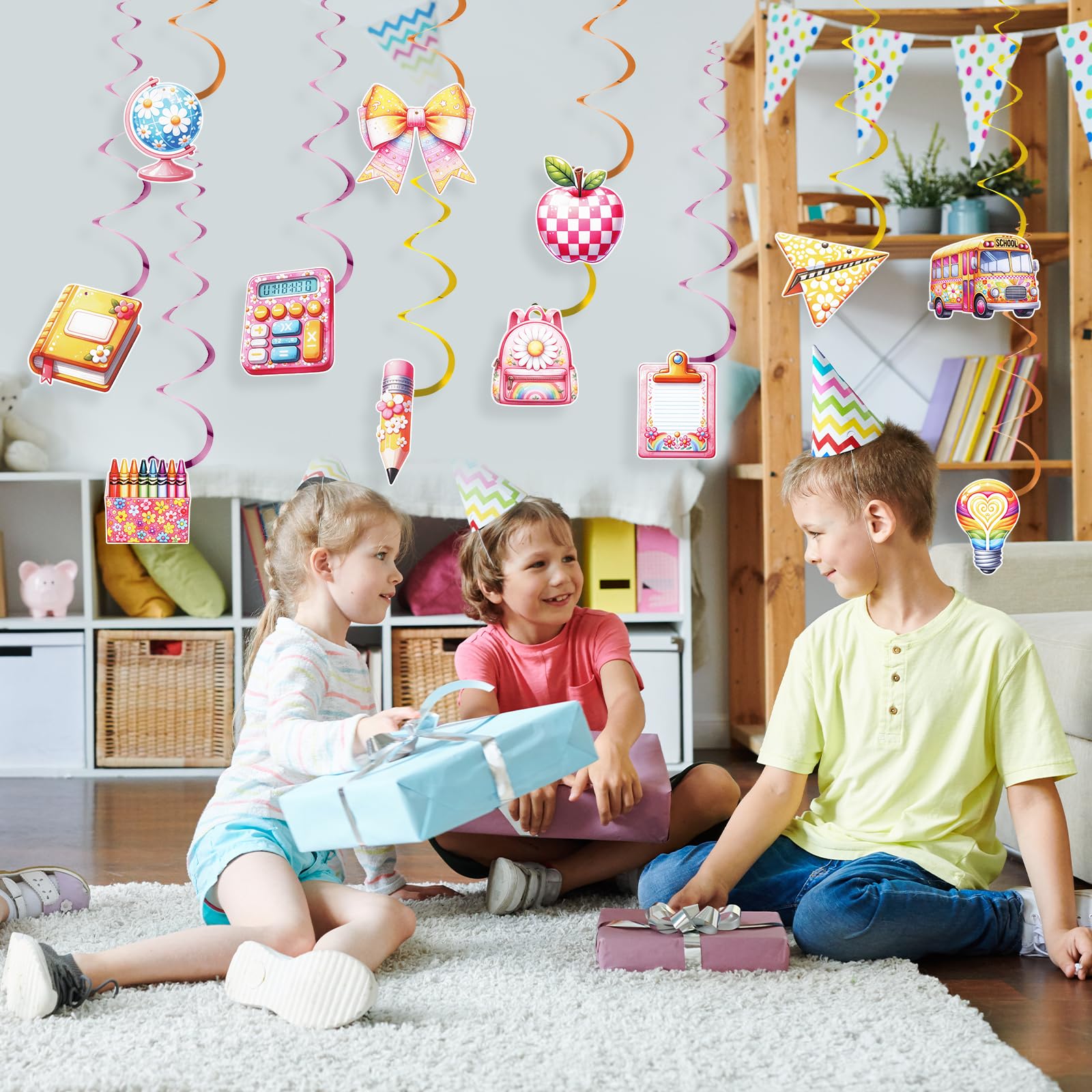12 pezzi di decorazioni per l'iscrizione scolastica con anelli a spirale appesi,ghirlande per il ritorno a scuola con motivi di fiocchi,decorazione a scuola per bambini in età scolare del 2025