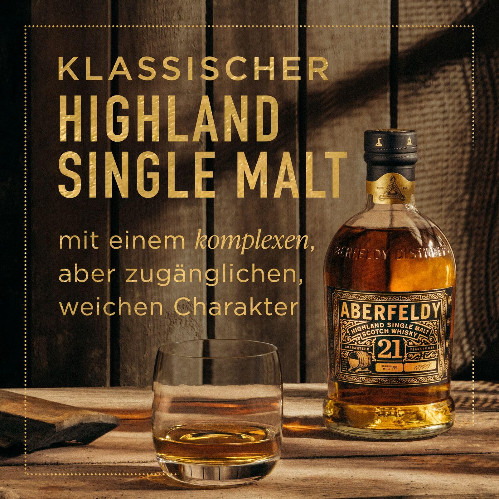 Aberfeldy 21 Jahre Single Malt Scotch Whisky, 40 Vol.-%, 70 cl/700 ml, Premium-Whisky, in vier verschiedenen Fassarten gereift