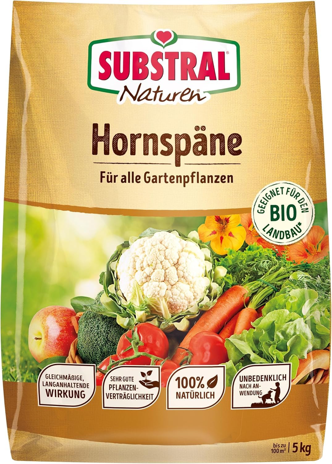 Substral Naturen Bio Hornspäne, 5kg, Organischer Dünger für Gärten und Balkone, Nährstoffreich & Chloridarm