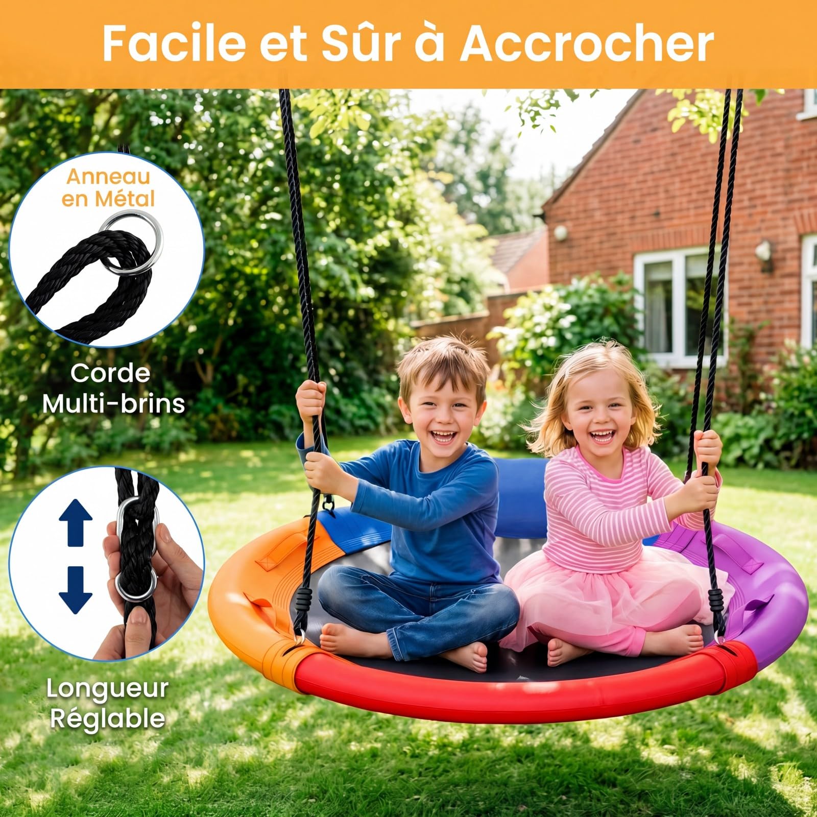 COSTWAY Balançoire Nid d'Oiseau Ø120cm avec Appui-tête Amovible