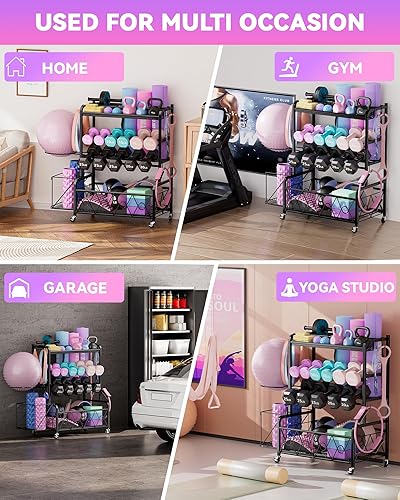 Miniatura 5 de Organizador de gimnasio en casa, todo en uno, soporte para mancuernas de yoga, soporte para equipo de ejercicio de entrenamiento, tapete de yoga,