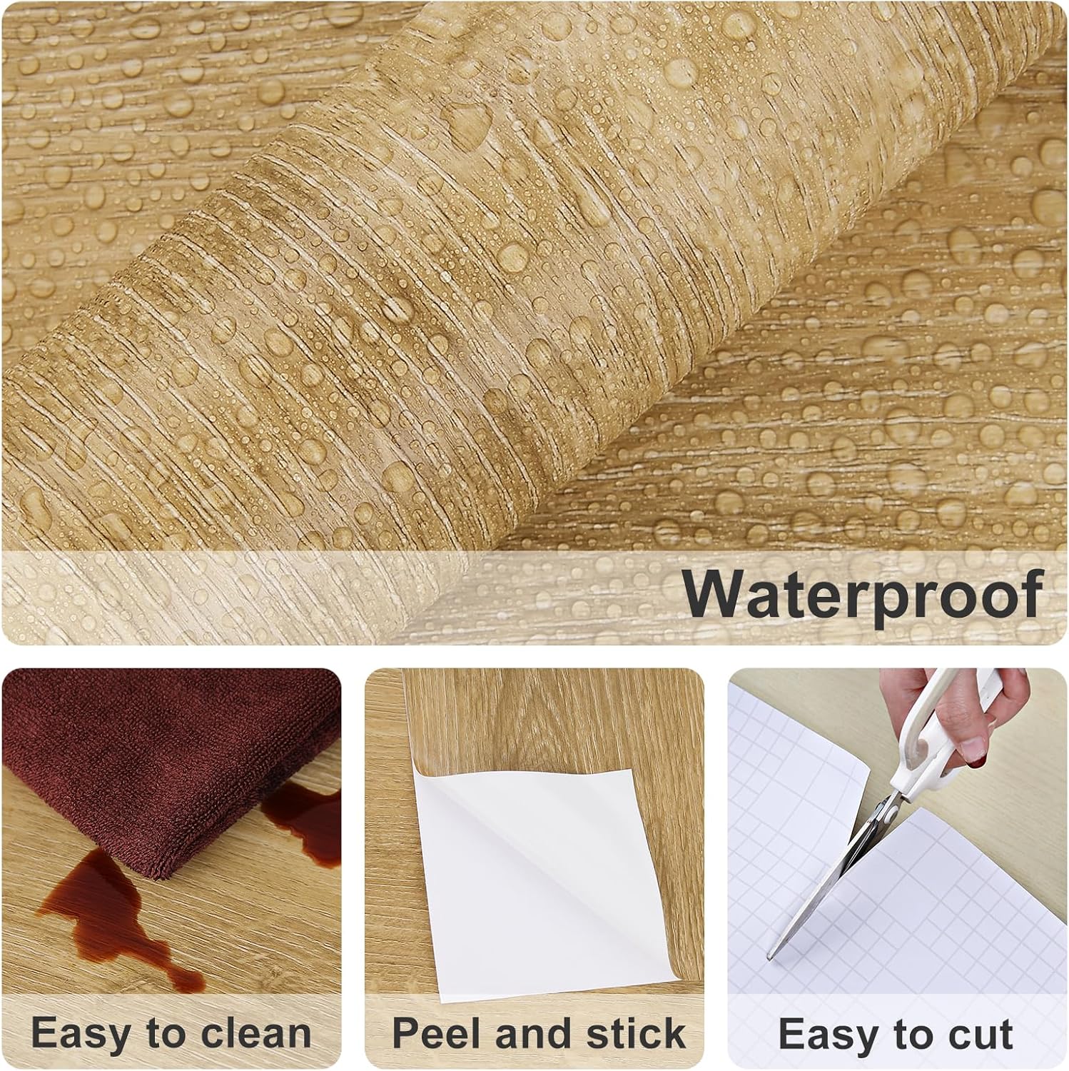 Wood Kitchen Countertop Peel and Stick Wallpaper Modern Wood Gain Contact Paper 15.75"x78" Brown Textured Wall Paper Bedroom Kitchen Bathroom Cabinets and Drawers Door Vinyl Countertop Wrap