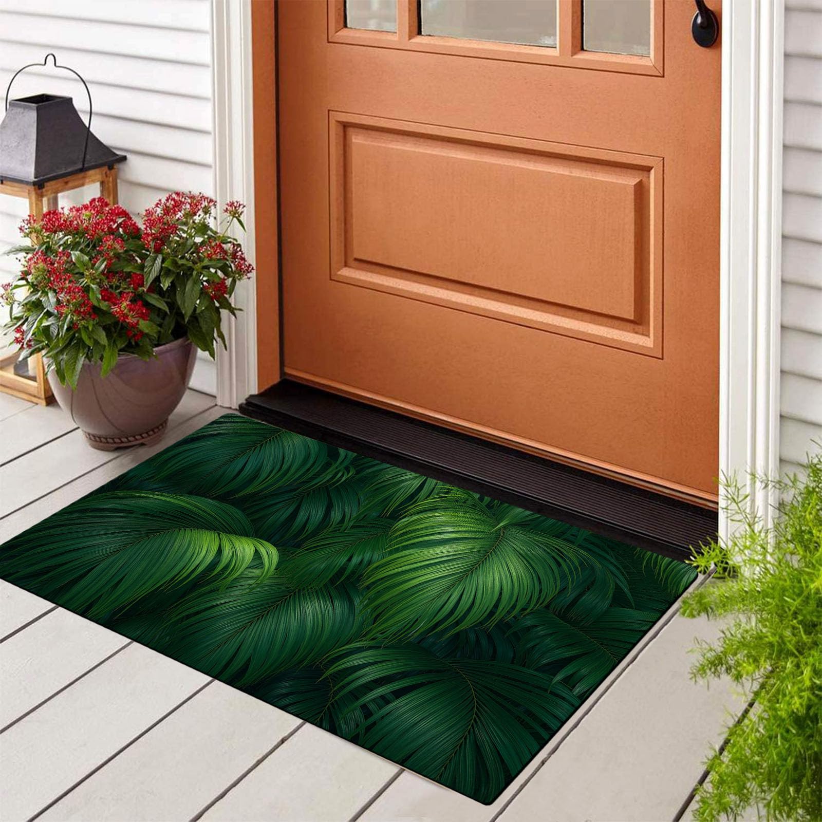 Paillasson entrée porte 80x120 cm vert sauge tapis souples lavables jungle