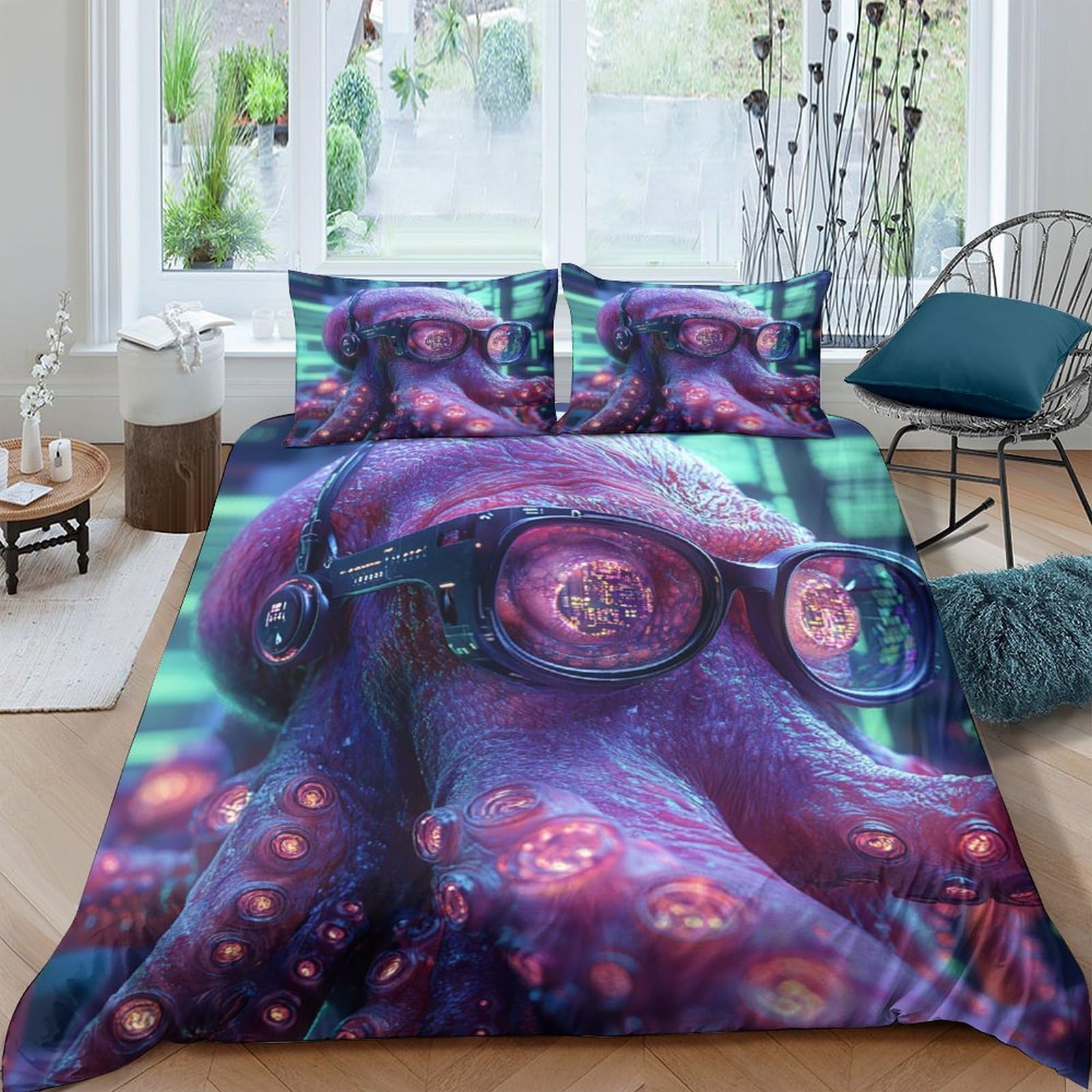 Linge de lit pieuvre 3D pour chambre d'enfant et ado parure de couette single microfibre douce