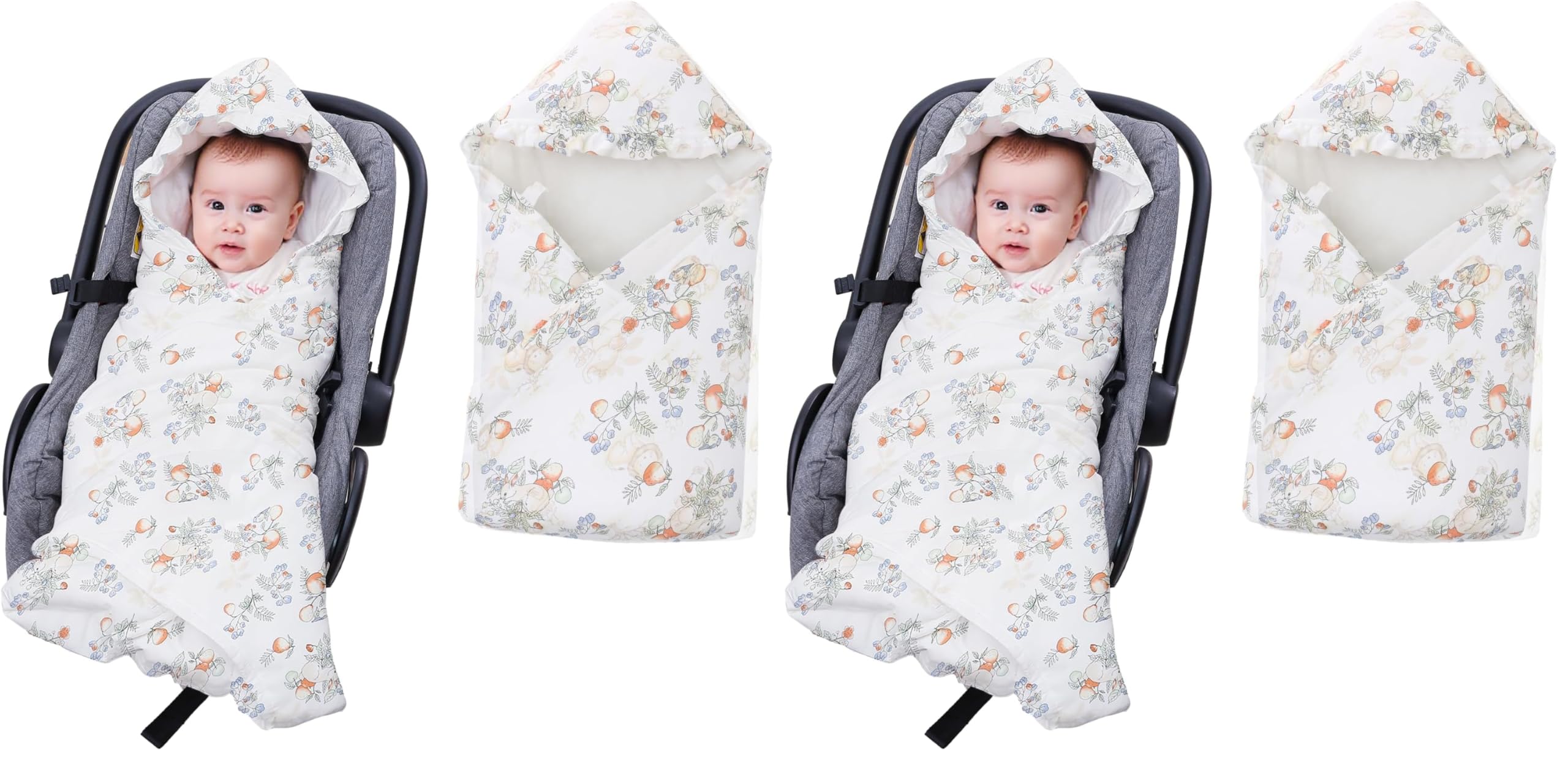LAT Coperta Ovetto per Neonati, 90 * 90cm Universale Coperta per Passeggino con Capucio, Cotone Copertina Invernale per Ovetto Passeggino Seggiolino Auto Carrozzina (Coniglio) (Confezione da 2)
