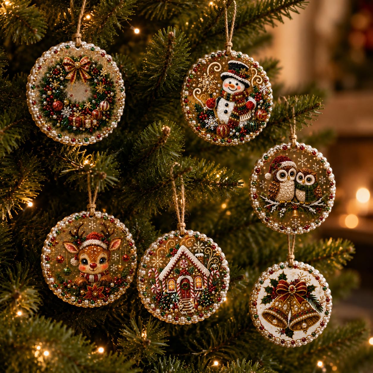 Pearl Art Christmas Ornaments | 6Pcs DIY Pearl Diamond Art Kits for Adults
