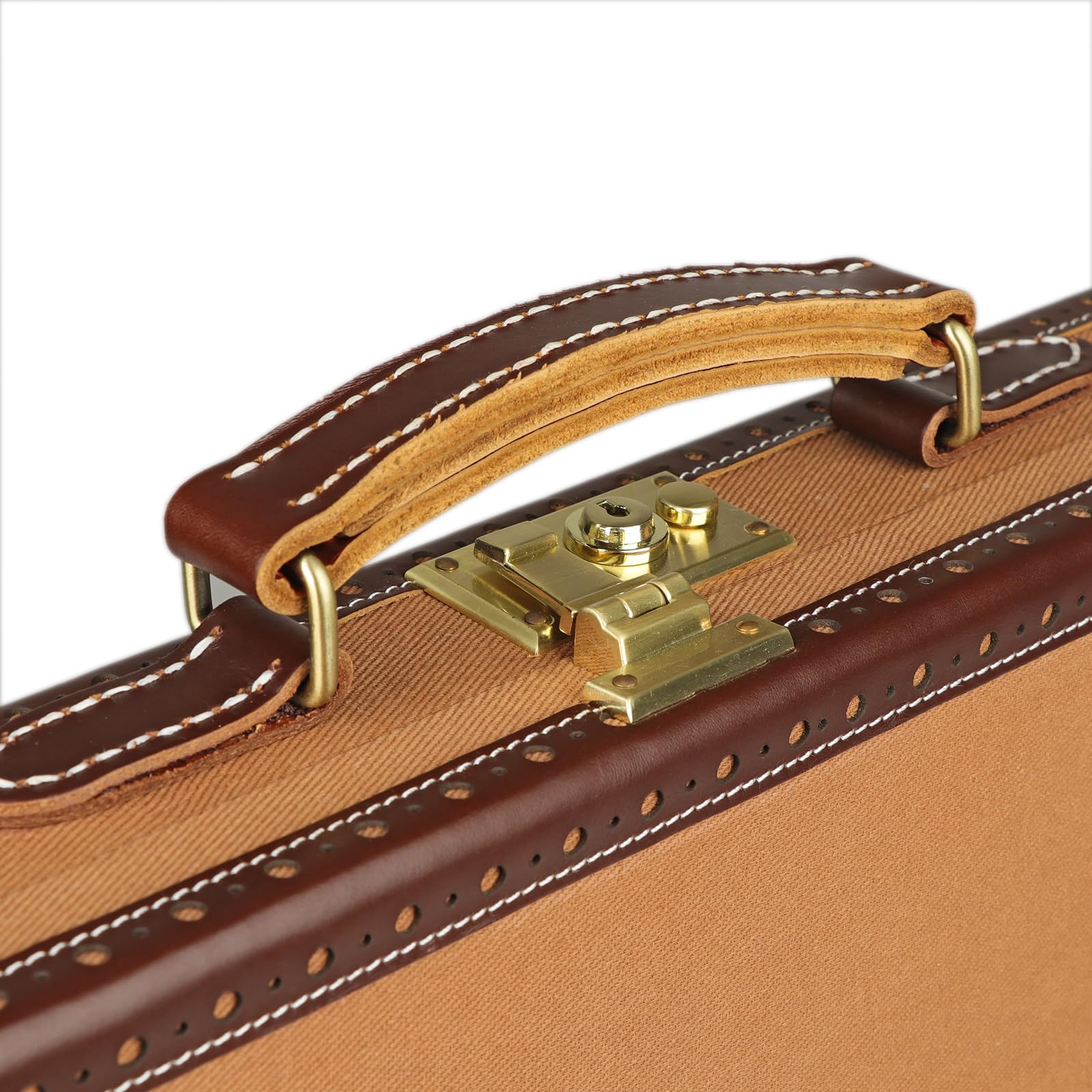 TOURBON Vintage Style Canvas & Leather Shotgun Case - Hard Box With Lock, Brown