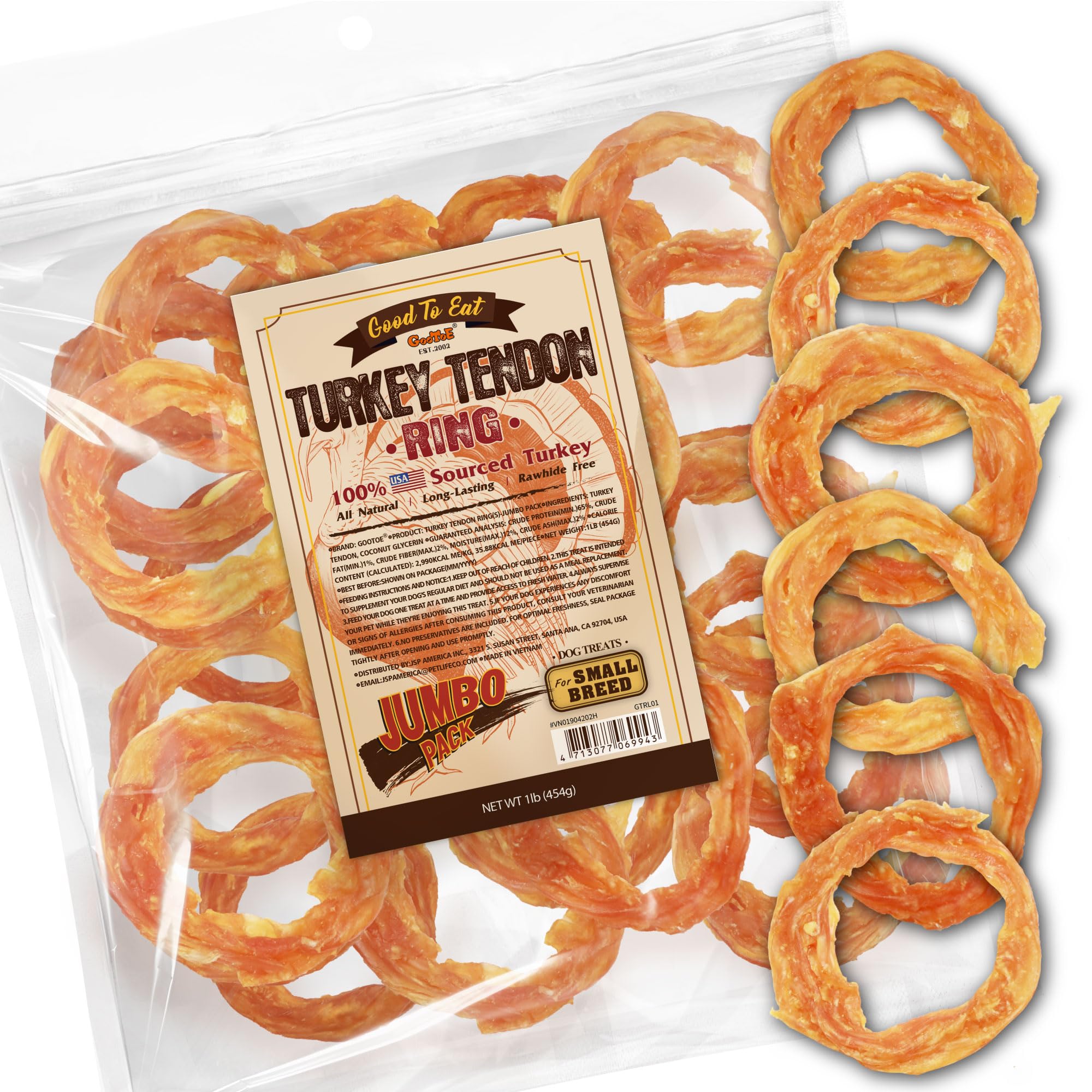 Gootoe Turkey Tendons for Dogs – All-Natural, Hypoallergenic Dog Treats, Rawhide Alternative, Long Lasting Puppy Chews, Healthy Dog Treats for Small