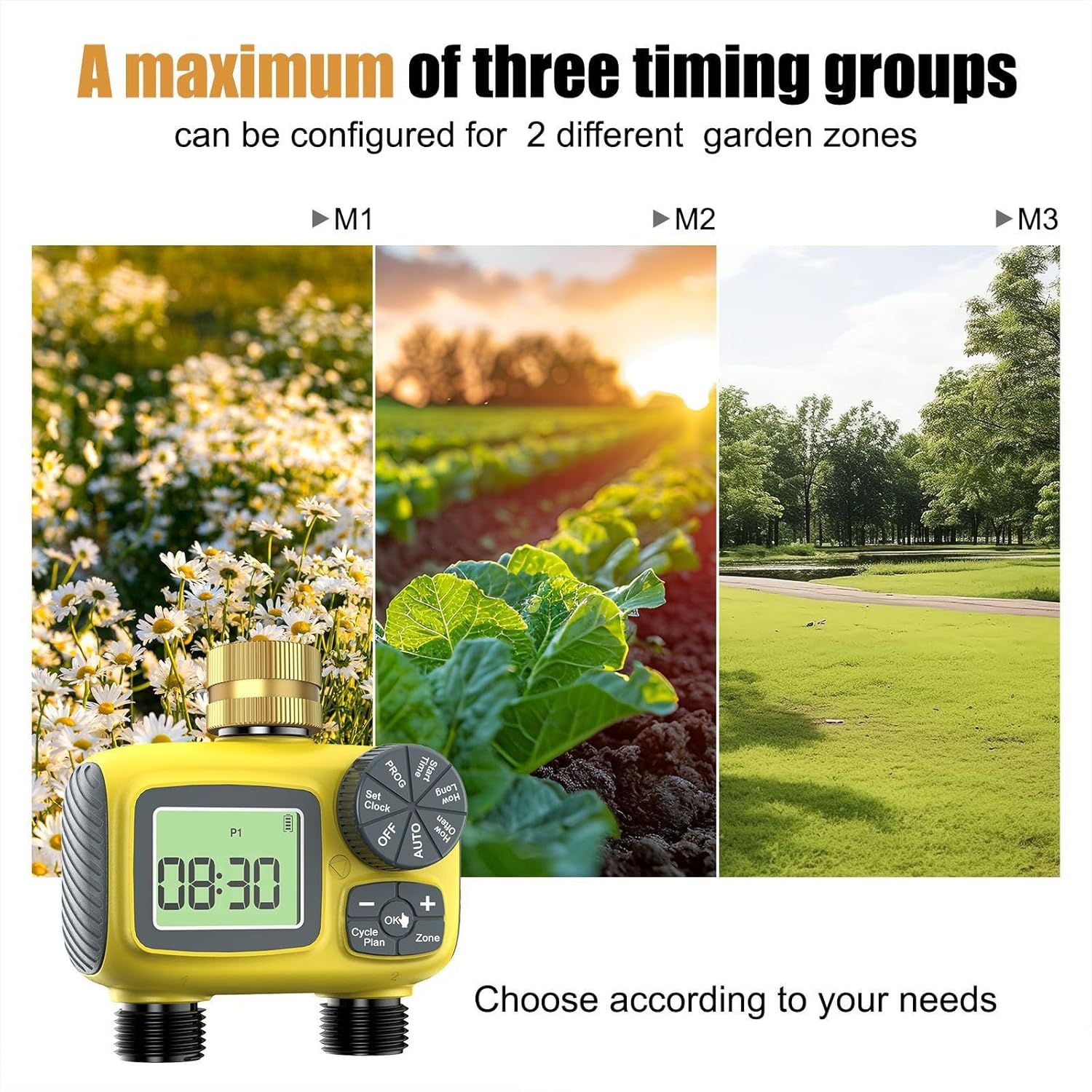 Automatic Irrigation Controller Auto Watering Timer with 2 Zone for Balcony Gardens and Small Outdoor Farms Automatic Garden Watering with LCD