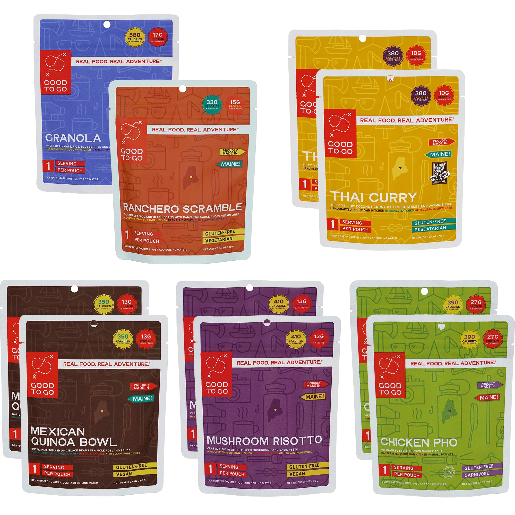 GOOD TO-GO Food Kit Assortments | Camping Food, Backpacking Food | Just Add Water Meals, Backpacking Meals | Dehydrated Meals Taste Better Than Freeze Dried Meals