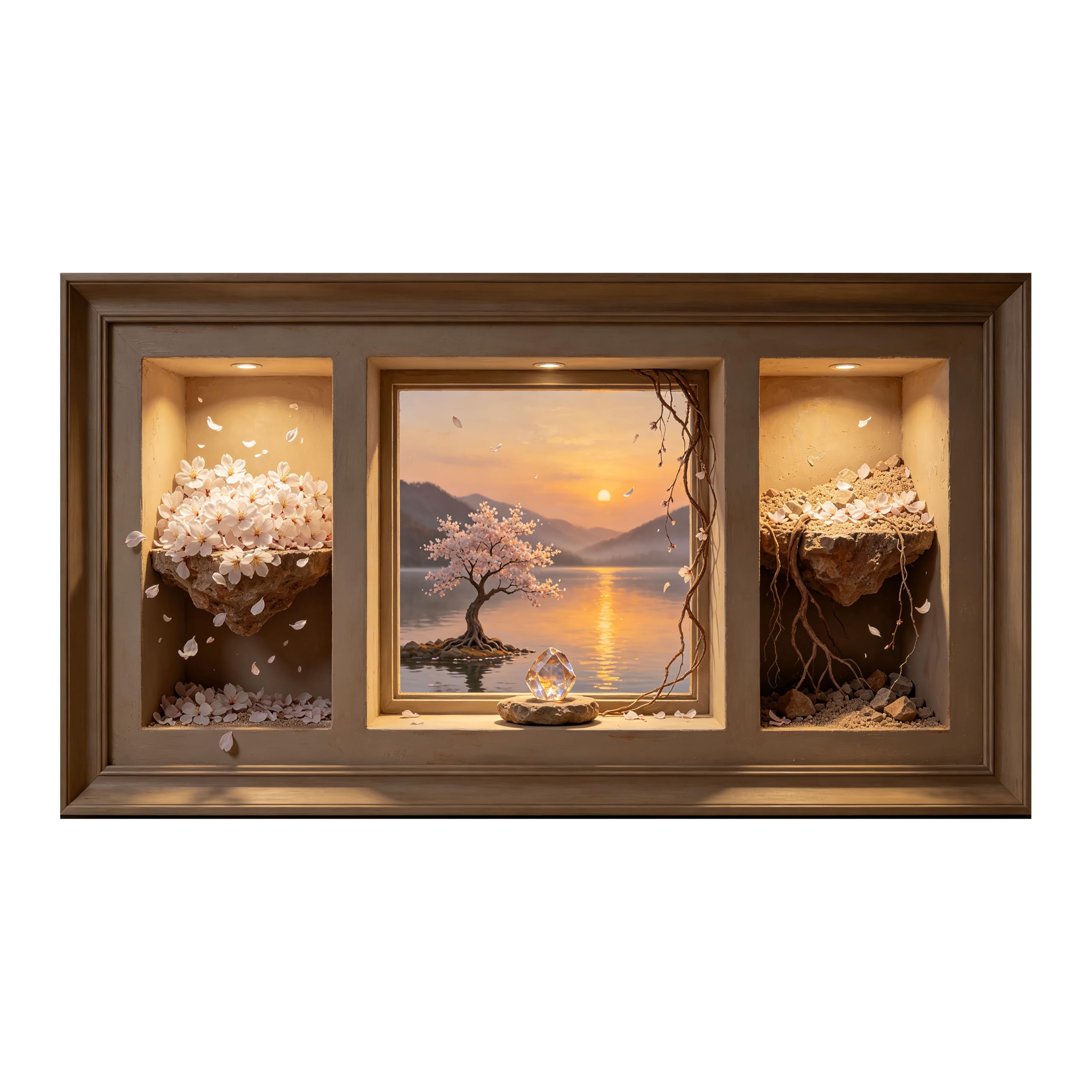 Yzpallescene Art260711215 3D Framed Wall Art Cherry Blossom Lake Sunset Large Size Selfadhesive Removable Wall Decor Prints Artwork For Living Room Bedroom Office