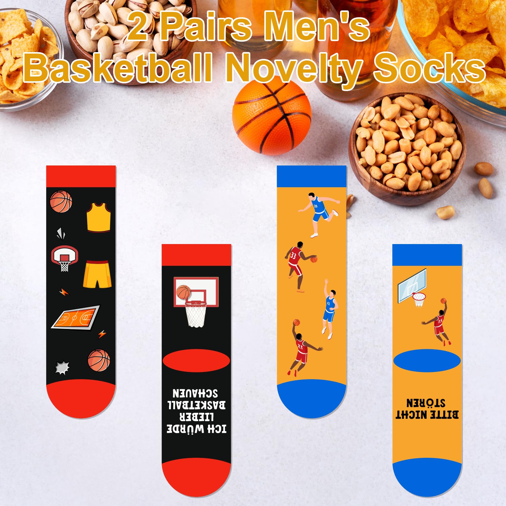 2 Paia di Calzini Divertenti Pallacanestro Regali Divertenti Novità Calzini in Cotone Calze Fantasia Calze regalo da Casa Calzini Invernali Colorati Regalo per Uomo Compleanno, Taglia Unica