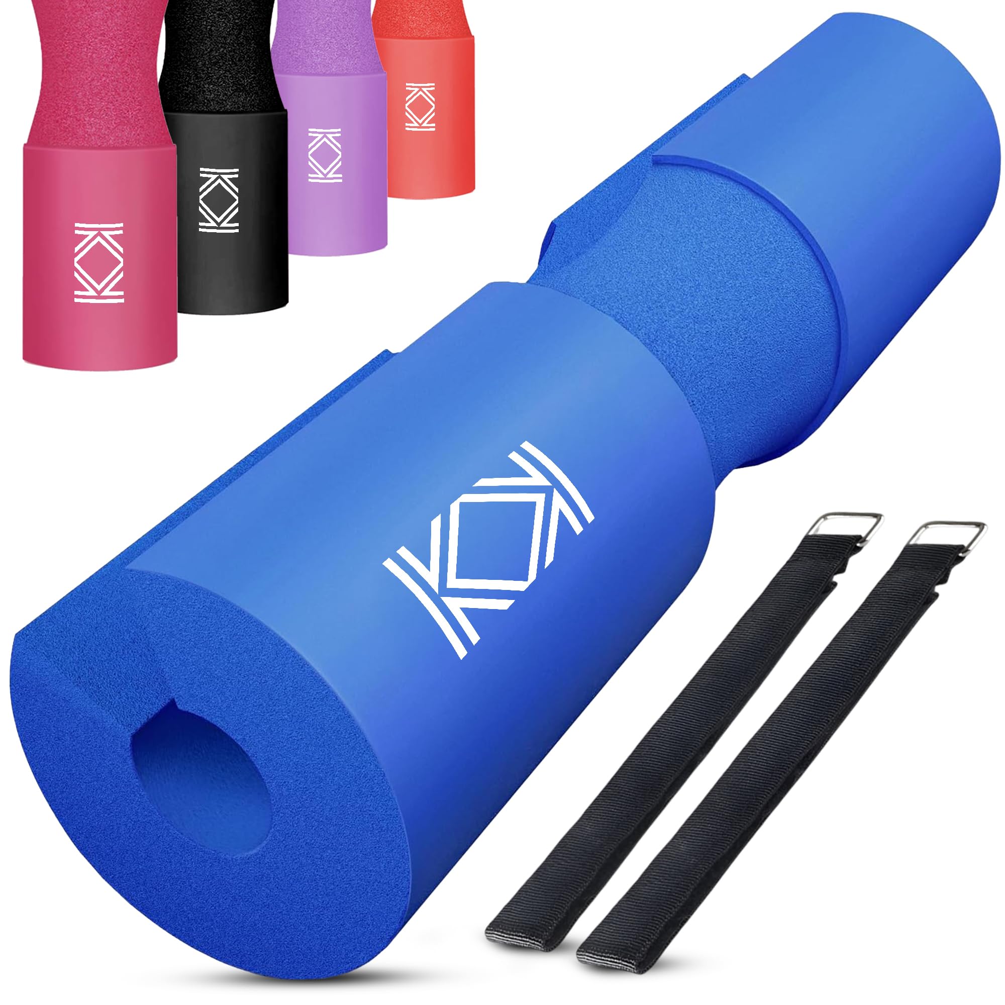 KK Barbell SquatPad Extra Thick NBR Foam Hip Thrust Pad - Non-Slip Lunges Workout Pad, Weightlifting & Heavy Weight Training Neck Support Pad With Safety Straps - Blue