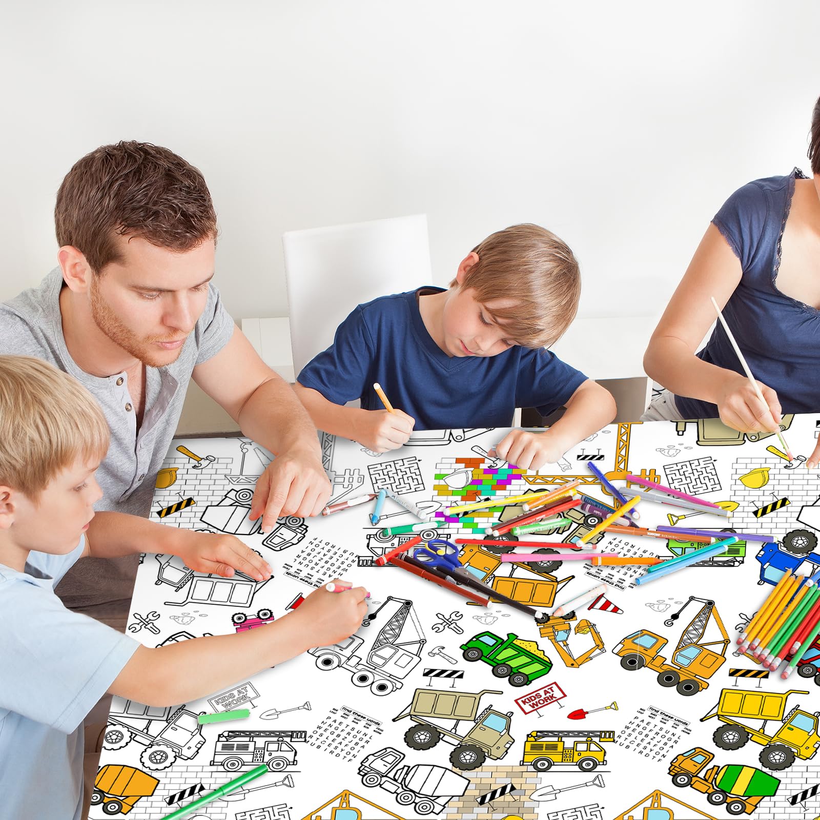 Snapklik.com : Giant Construction Party Coloring Tablecloth For Kids ...