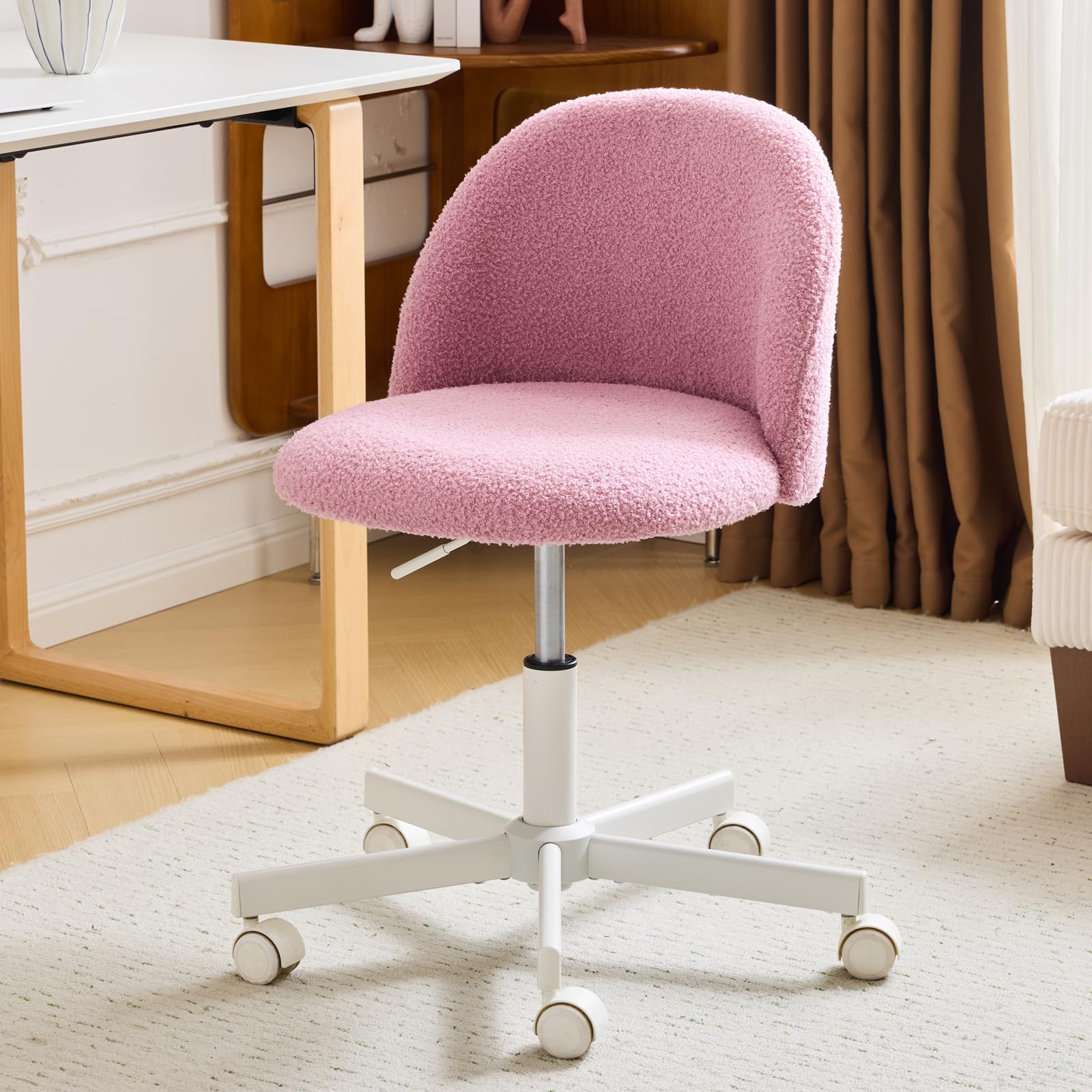 Bonnlo Comfy Small Office Chair with Wheels Desk Vanity Chair Modern Swivel Dressing Table With Adjustable Height for Home Office, Bedroom, Dressing Room (Lilac Purple)