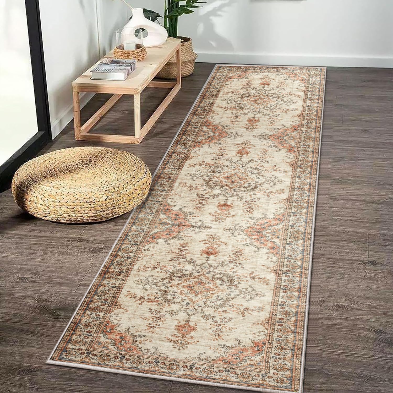 BedLooms Machine Washable Hallway Runner Beige Rug 60x220 cm Timeless Soft Touch Premium Quality Rugs for Living Room, Non Slip Carpet Runners for Bedroom, Dining Room Kids Room