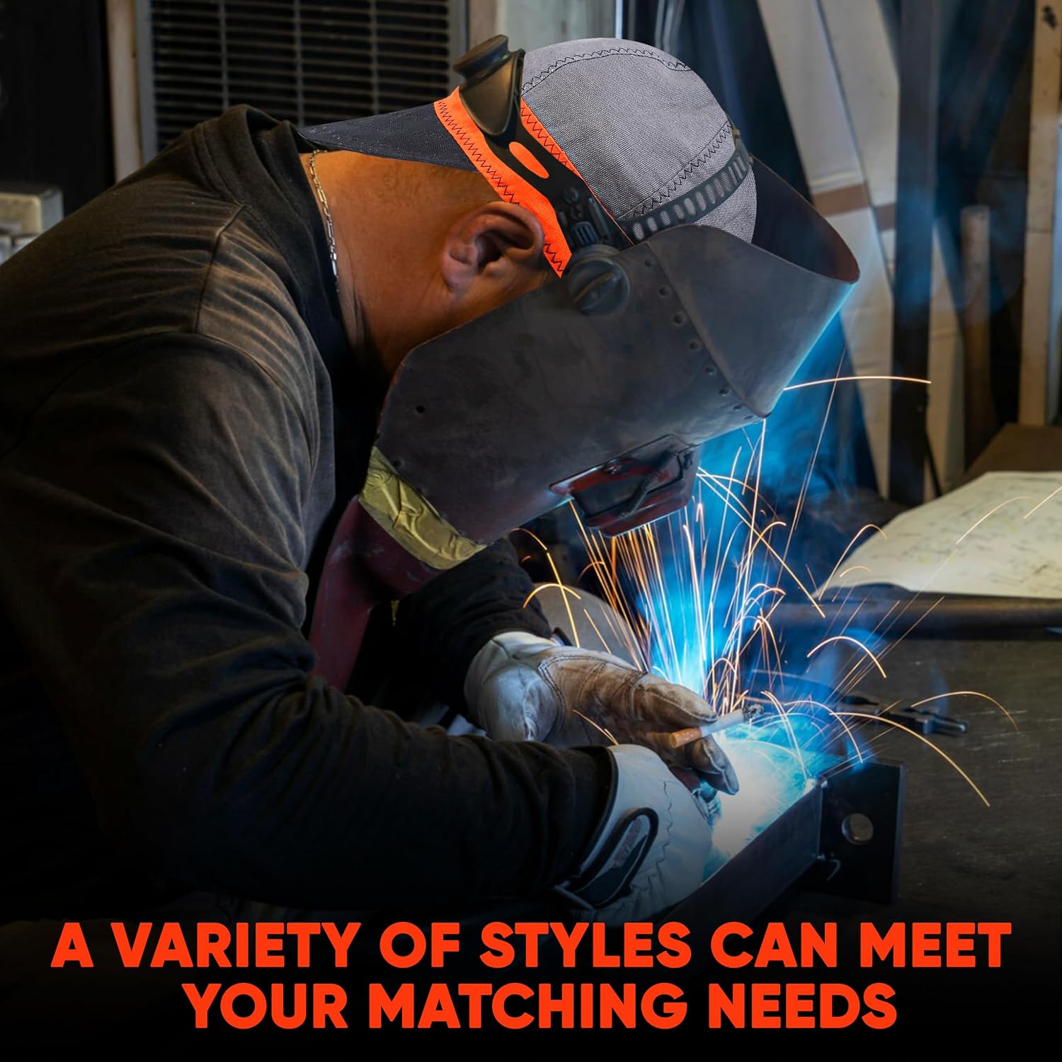 Man Welding While Wearing a Sweat-Absorbent Cap