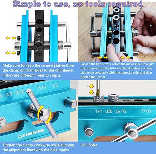 Miniatura 5 de Kingson Plantilla de clavija autocentrante, herramienta de guía de taladro de orificio de clavija de madera con juego de bujes de guía de taladro