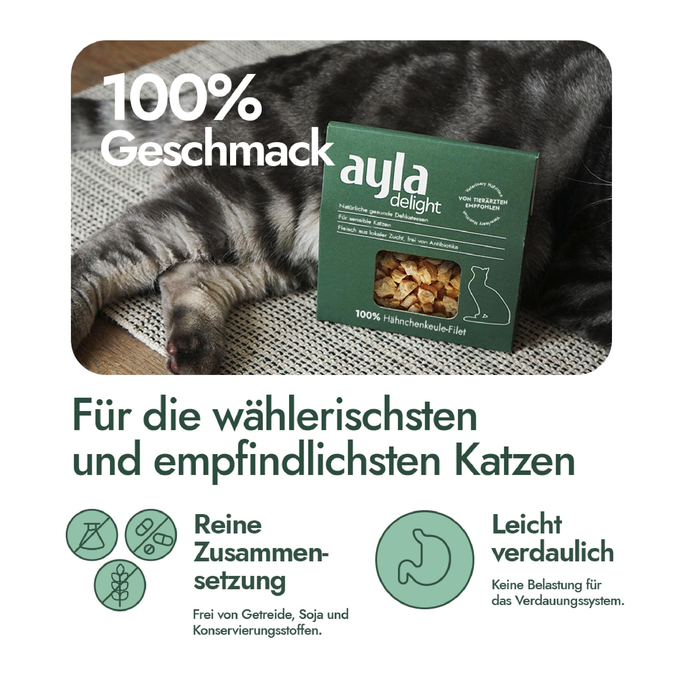 Premium Gefriergetrocknetes | 5er Bundle Hühner-Mix | 2X Hühnerbrust, 2X Hühnerherzen, 1x Hühnerschenkel | Proteinreich für Fell & Muskulatur | Für Kitten & Erwachsene Katzen | AYLA