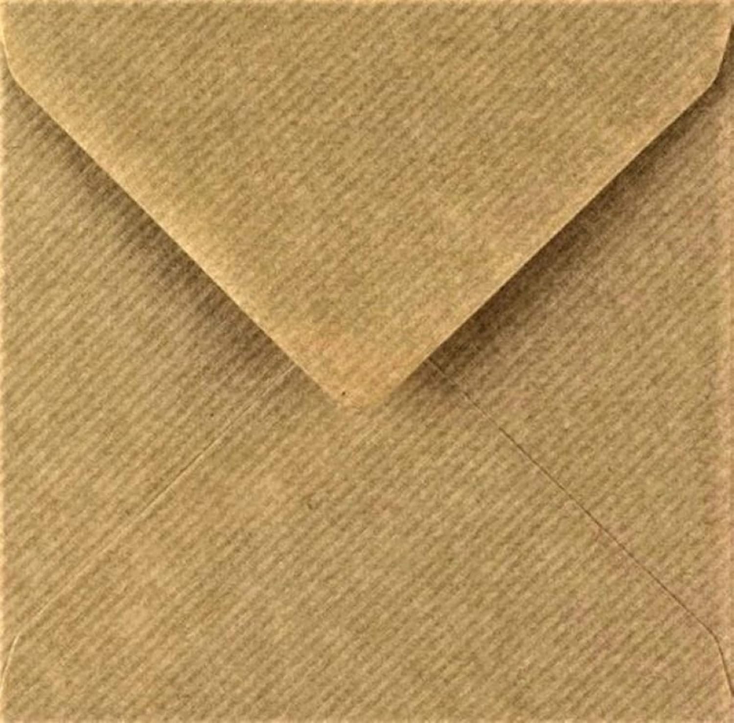 100 Pack 6x6 Inch Square Kraft Ribbed Envelopes - 155mm x 155mm - Gummed - 100gsm - Eco-Friendly Natural Brown