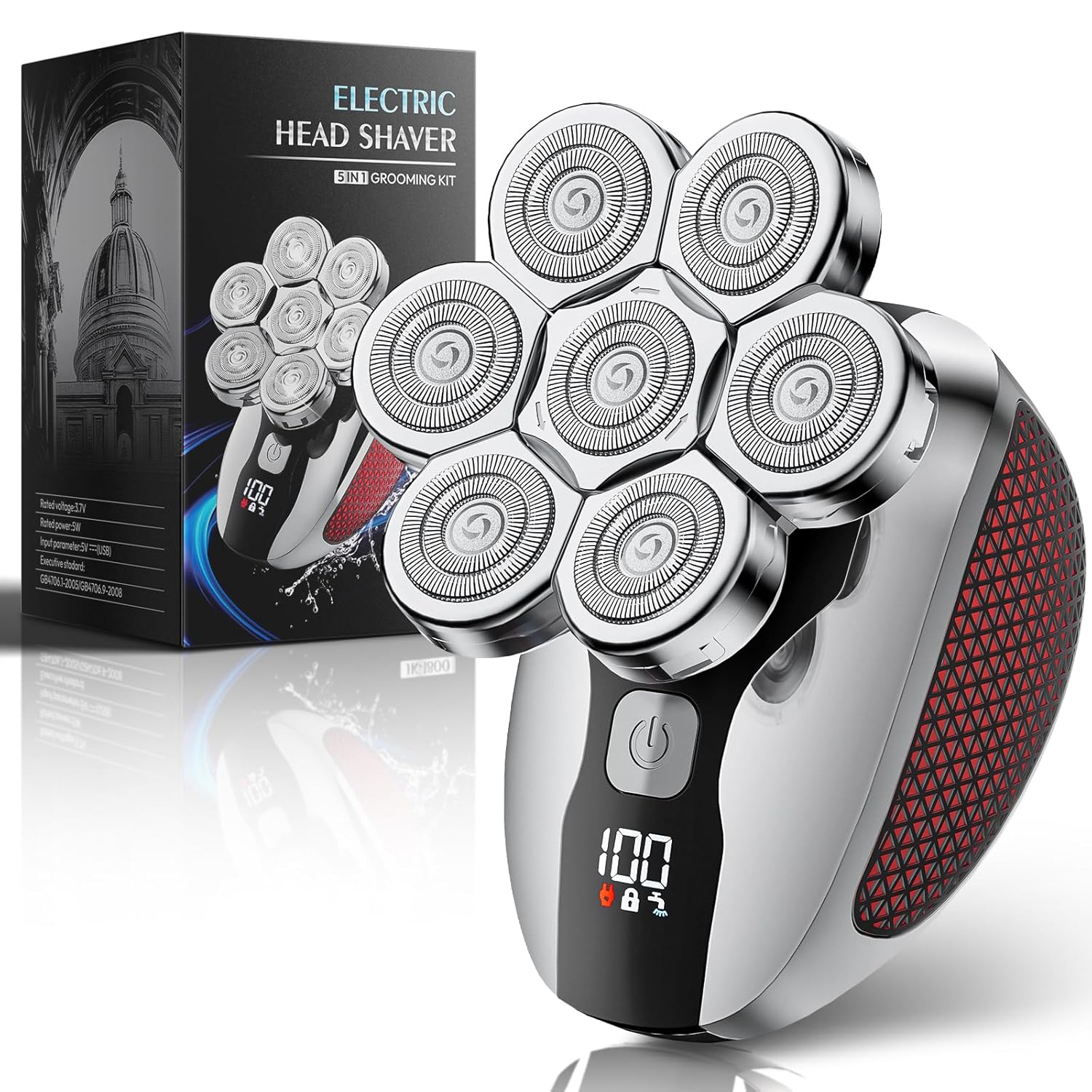 Head Shavers for Bald Men Professional 5-in-1 Electric Head Shaver Grooming Kit 7D Floating Wet Dry Electric Razor