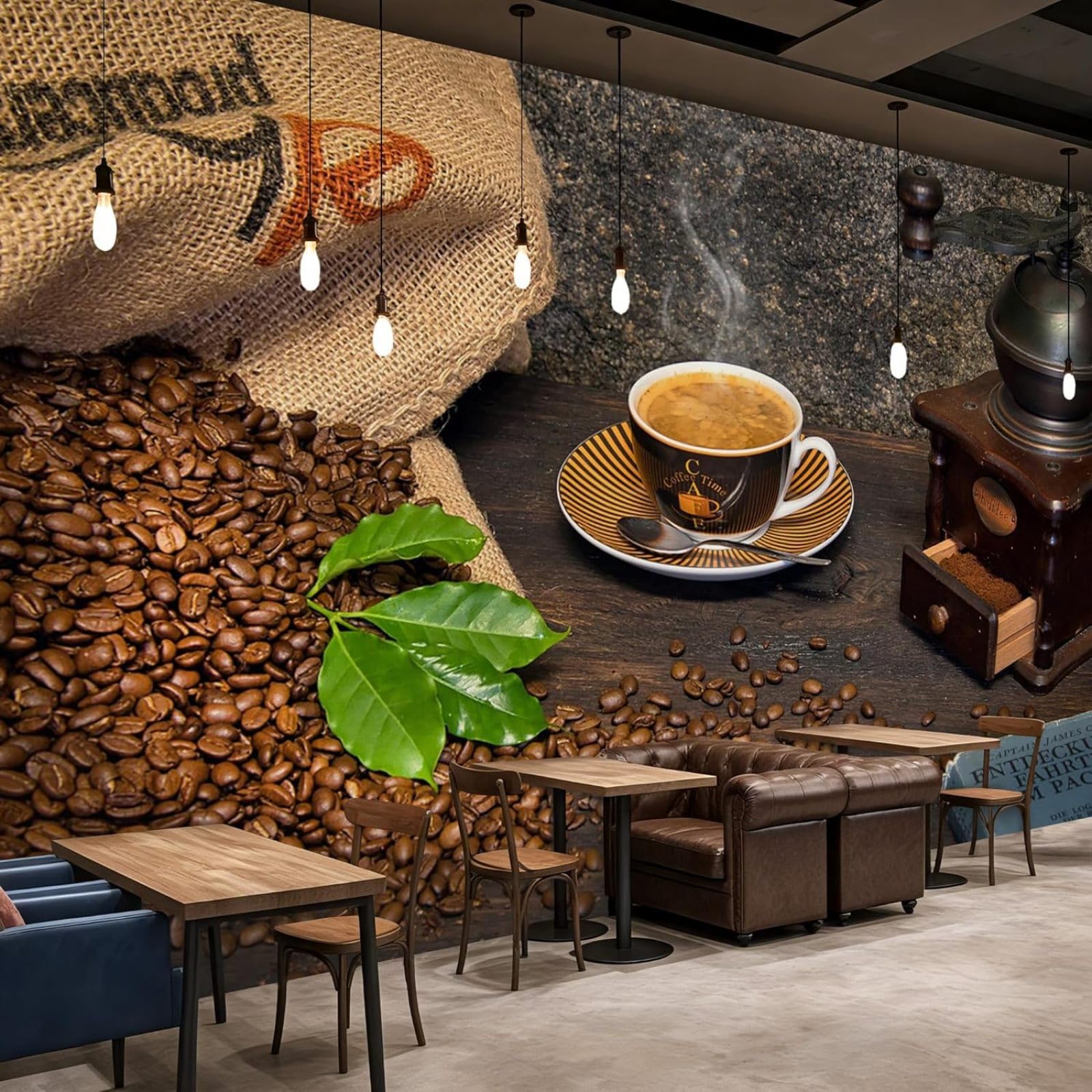 Kfjhgbdshhj 3D Mural Photo Wallpaper Café Kitchen 3D Beans Cup Mill Non-Woven Modern Living Room Bedroom Cafe House Decoration Motif Wallpaper,430Cmx300cm Wall Sticker - Background Wall - Painting - Poster