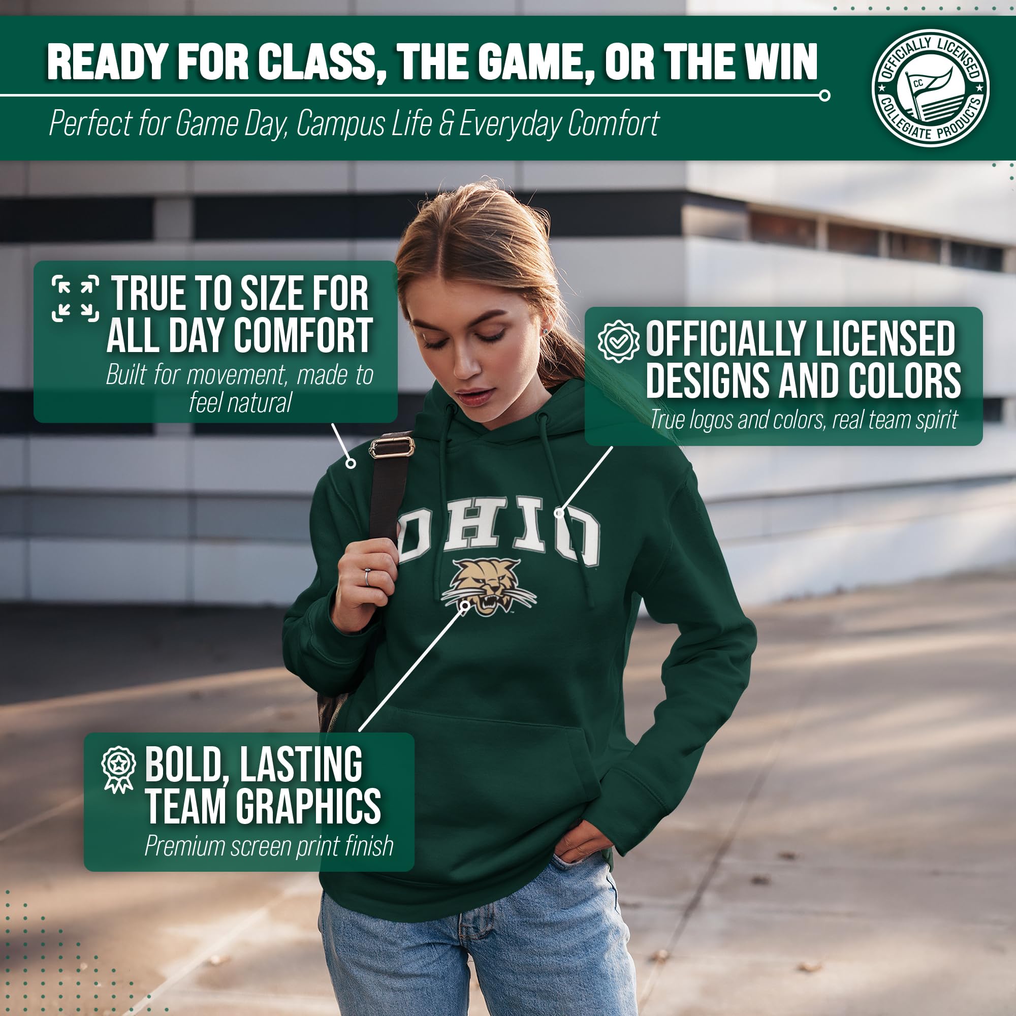 Campus Colors Długie rękawy NCAA Adult Arch & Logo Gameday Unisex Bluza z kapturem, ZIELONY, S