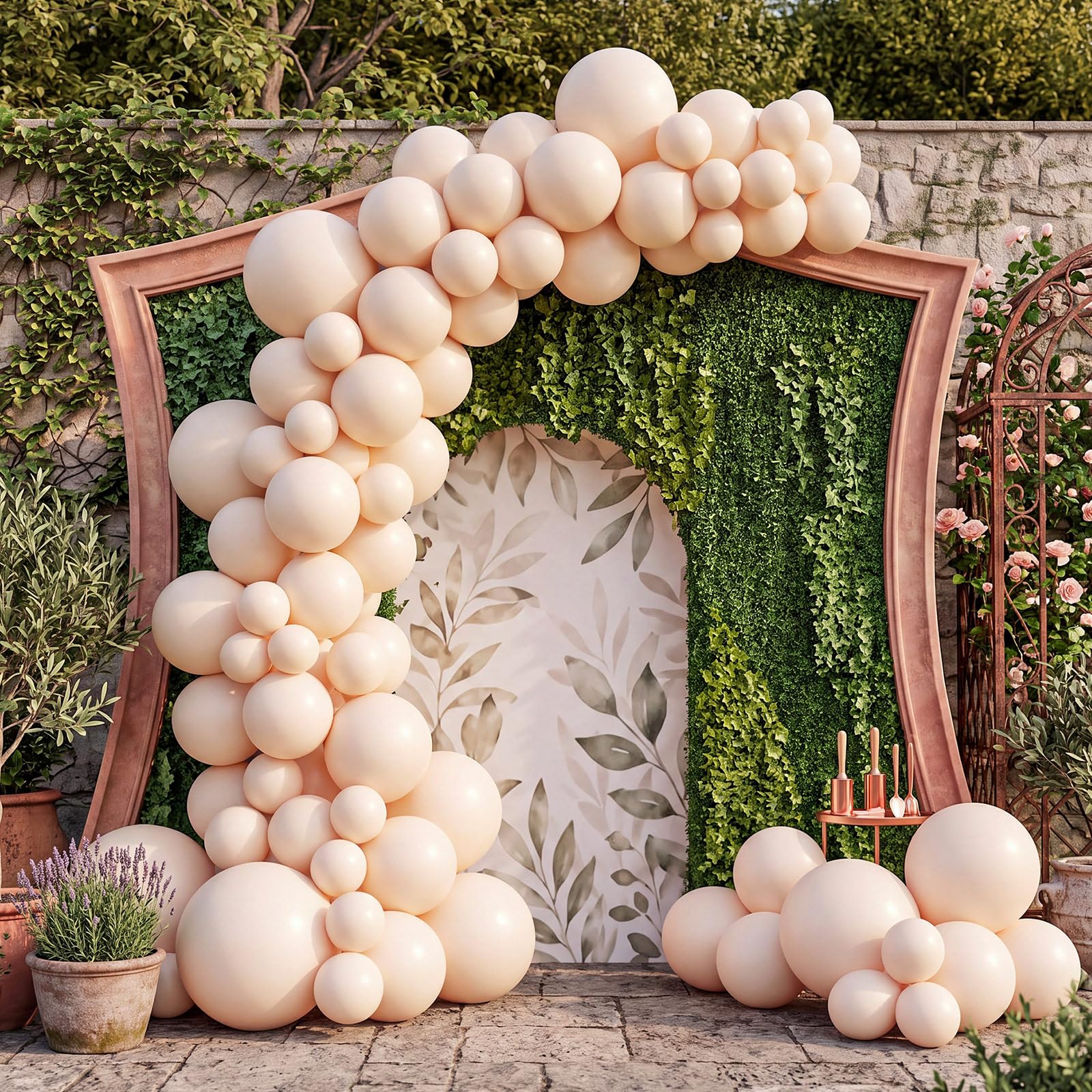 Lot de 2 guirlandes de ballons gonflables réutilisables Beige