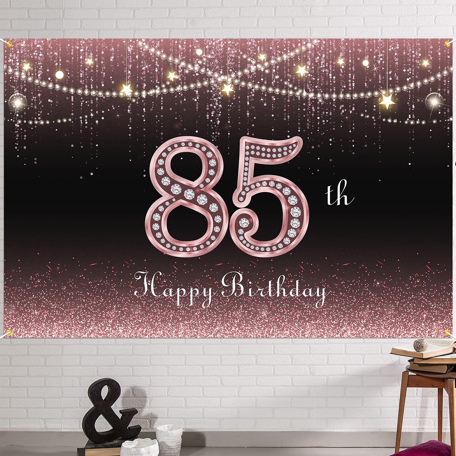 HAMIGAR6x4ft Happy 85th Birthday Banner Backdrop - 85 Years Old Birthday Decorations Party Supplies for Women - Rose Gold