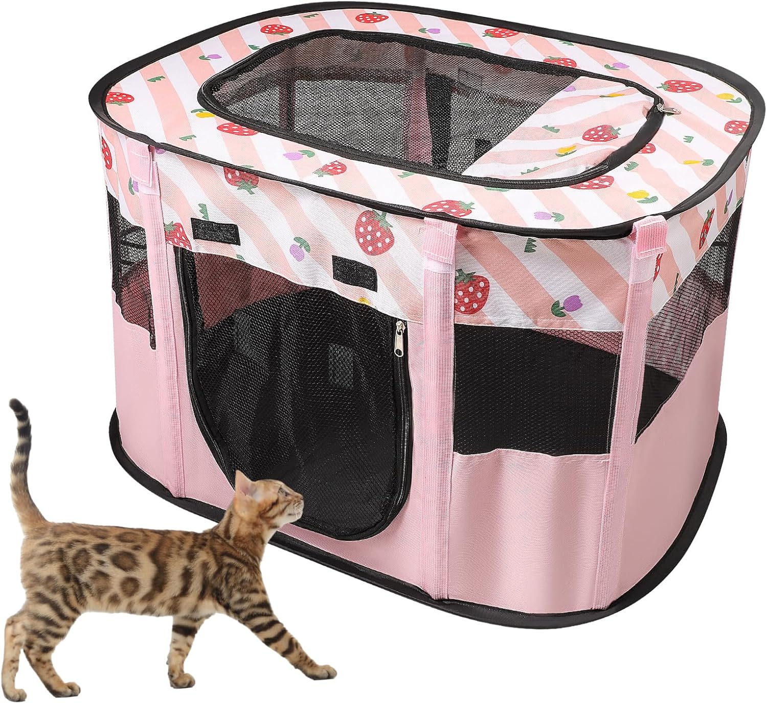 WAKERUG Foldable Pet Playpen, Portable Dog Cat Kennel Cage, Indoor