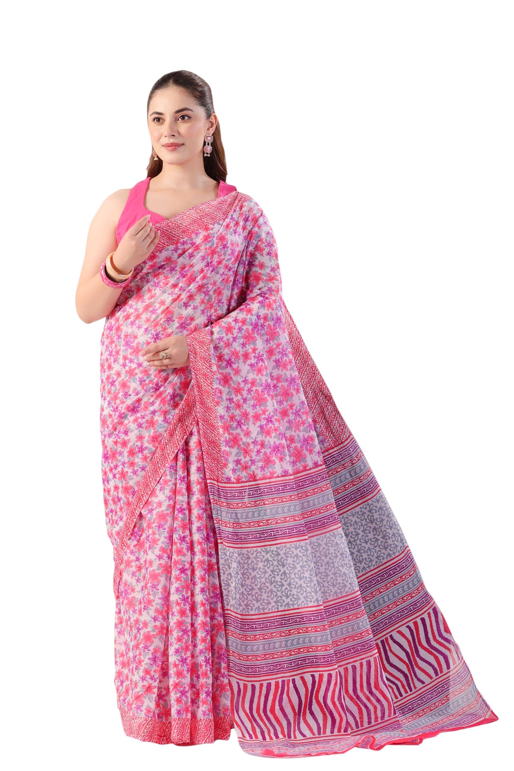 tamaira fashion White Mulmul Pure Cotton Saree For Woman Floral Printed |Office Wear Daily Wear Sarees For Women Without Blouse Piece-picture-12