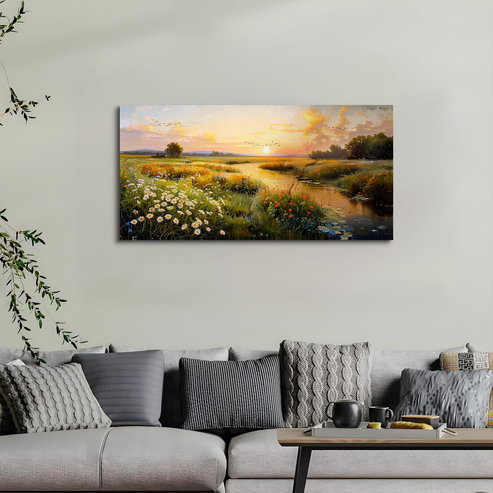 hyidecorart Tableau Decoration Murale Fleurs Moderne Salon 50x100 cm