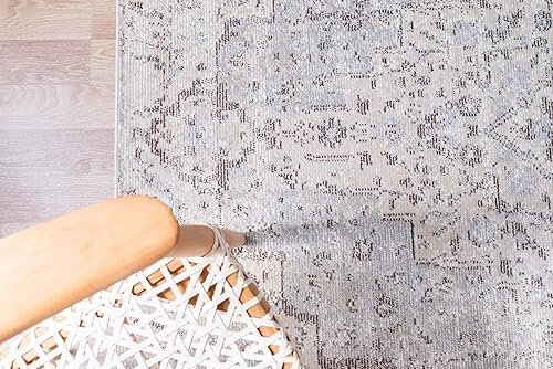 Miniatura 5 de Unique Loom Charm Collection - Alfombra de área moderna, abstracta, bohemia, envejecida, borde, 2 pies 2 pulgadas x 6 pies 0 pulgadas, grismarfil