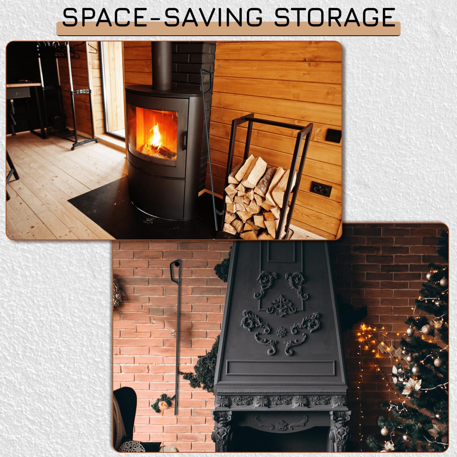 FEBTECH -36 Inch Long Poker - Black Powder Coated Fireplace Poker - Camping Essentials & Fireplace Tools - Firepit Poker for Outside pits & Indoor Hearth