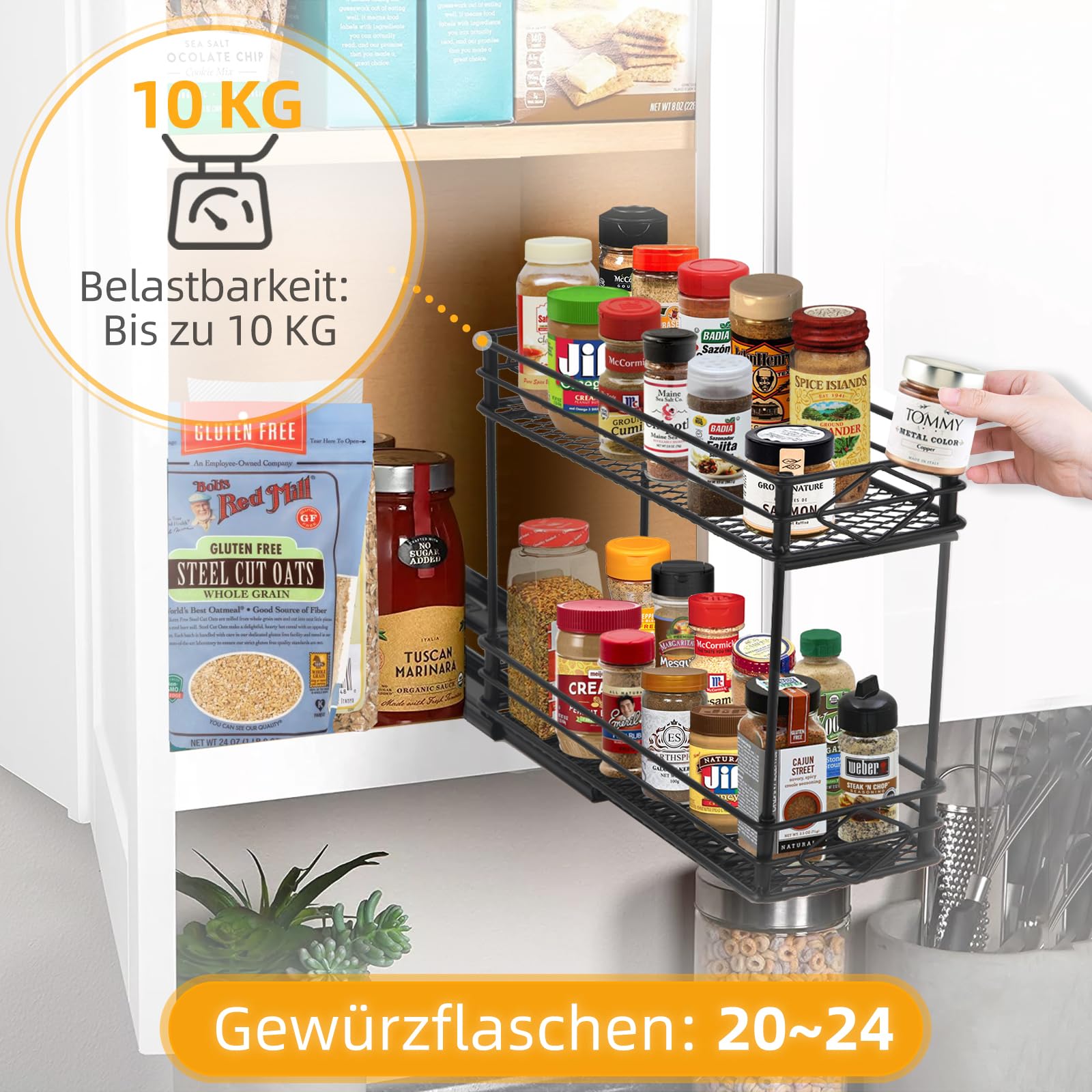 EasyVibe Organizador de especias, 2 unidades, estantería de almacenamiento de 2 niveles, para cocina, estante de especias, organizador de armario de cocina, organizador con armario, botellas de