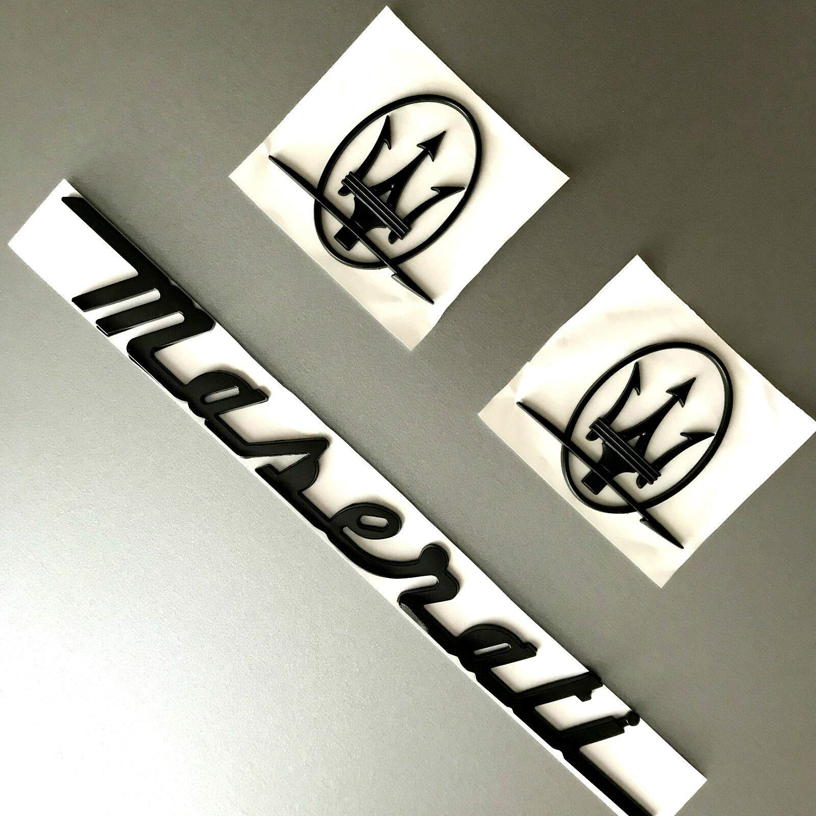 CMAOS 3PC SET Matte Black Emblem For M@serati RH & LH Side Trunk Logo Badges Nameplate