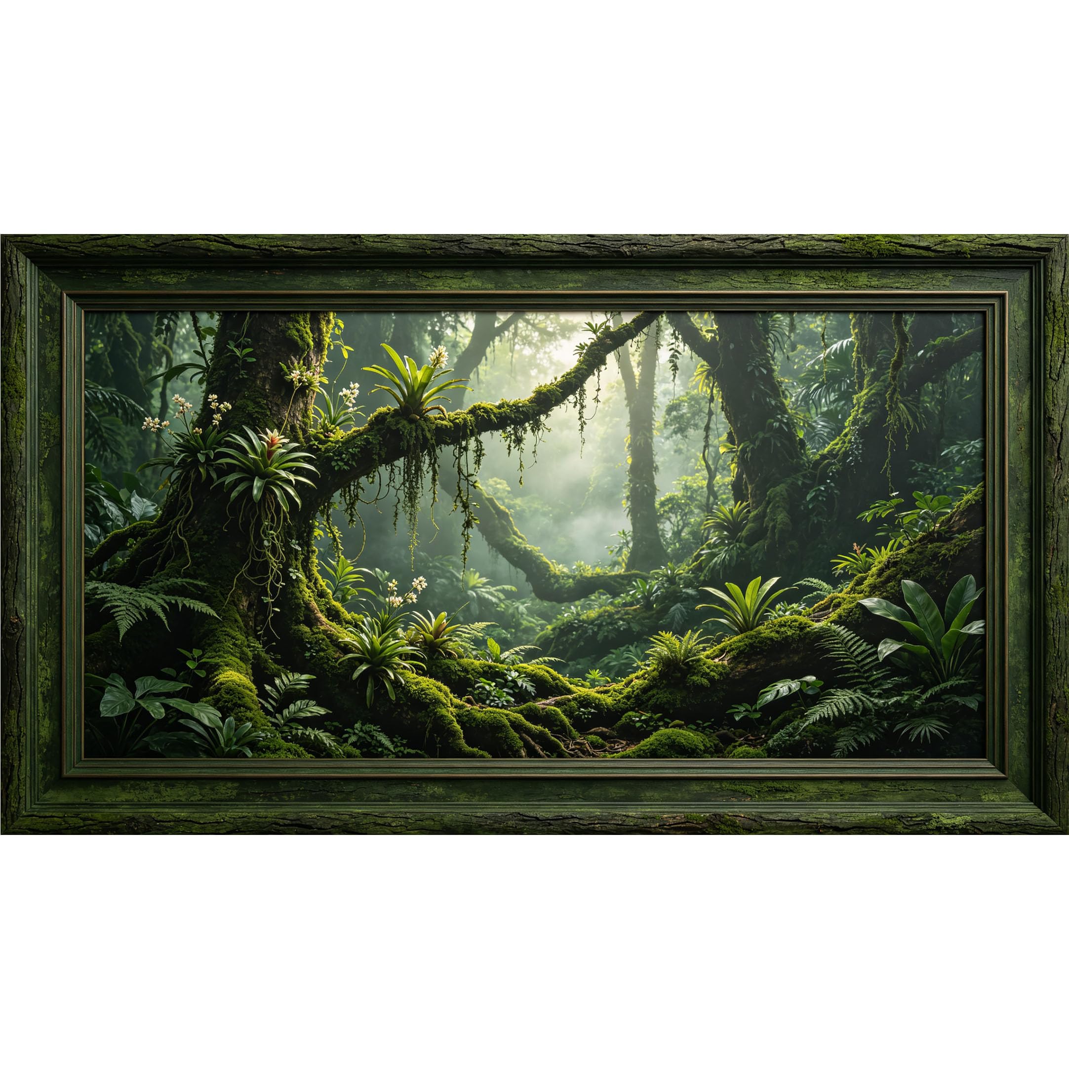 QZLITHOTIC 50×100cm 3D Framed Wall Art， Lush Tropical Jungle Moss Forest Self?Adhesive Mural， Water?Activated Peel & Stick Fabric Decor Wall Decal for Bedroom Living Room