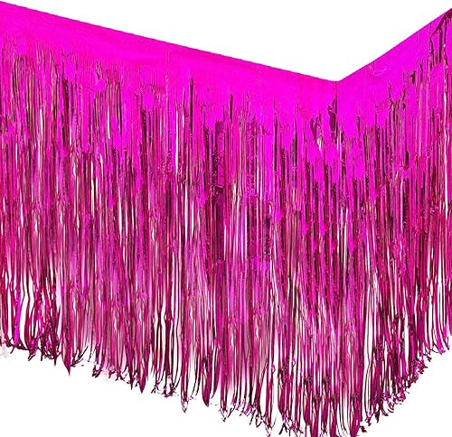 Miniatura 8 de Allgala Paquete de 2 faldas de mesa de oropel con flecos metálicos de 29 x 108 pulgadas para decoración de fiestas, eventos, rosa-BD52809