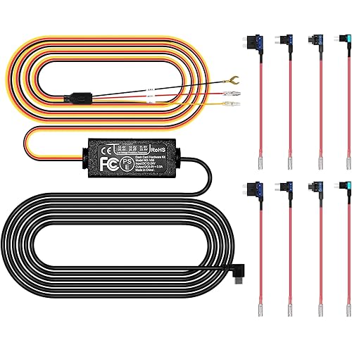 Pelsee Dash Cam Hardwire Kit, Type-C Full Set Hard Wire Kit Fuse, 12V-24V to 5V Dash Camera Car Charger Cable Kit, Low Voltage Protection, LED Indicator, Double-4 Fuse Cable and Installation Tool