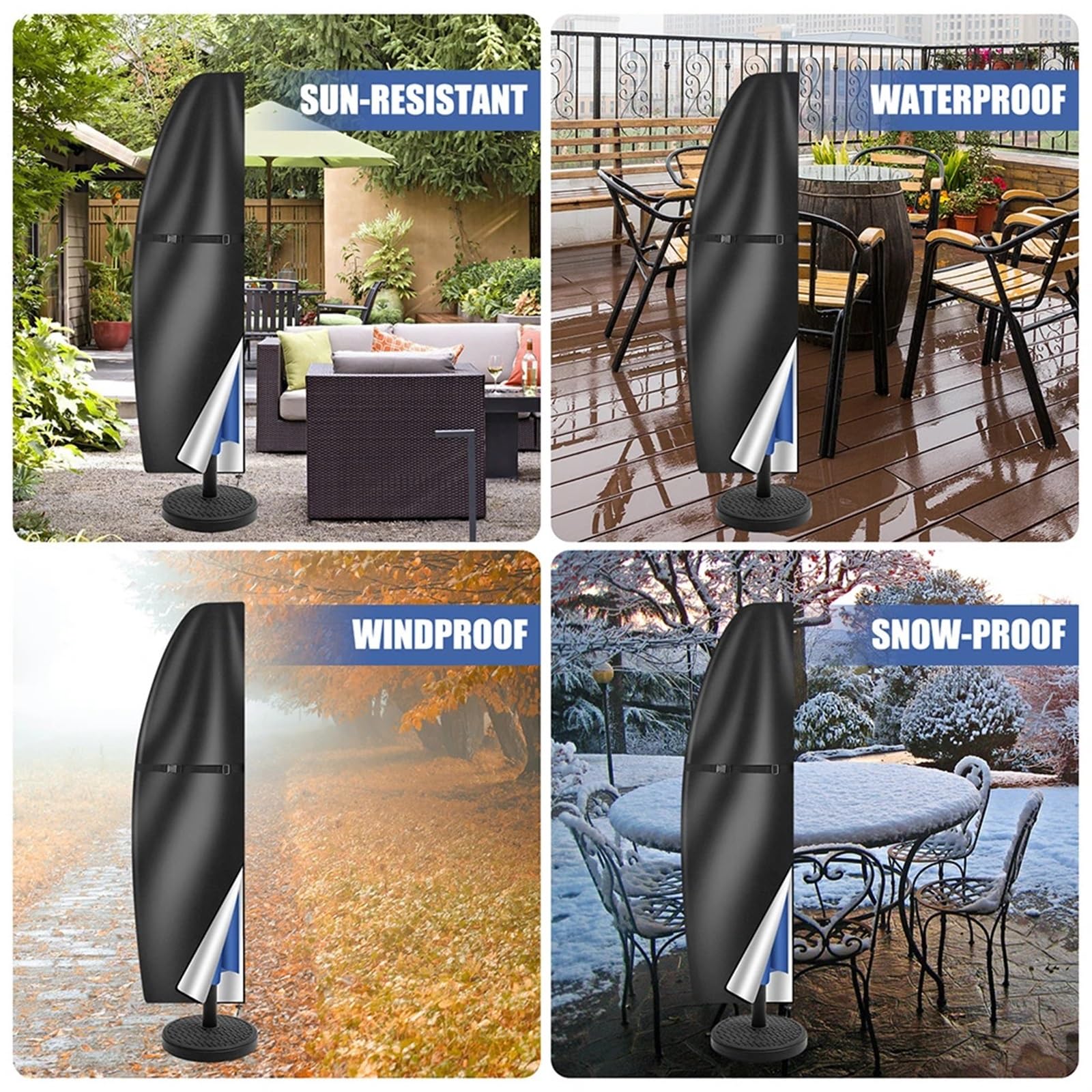 Schutzhülle für Sonnenschirm Wasserdichte Schutzhülle for Terrassenschirm im Freien, freitragend(Black,210D Height 280cm)