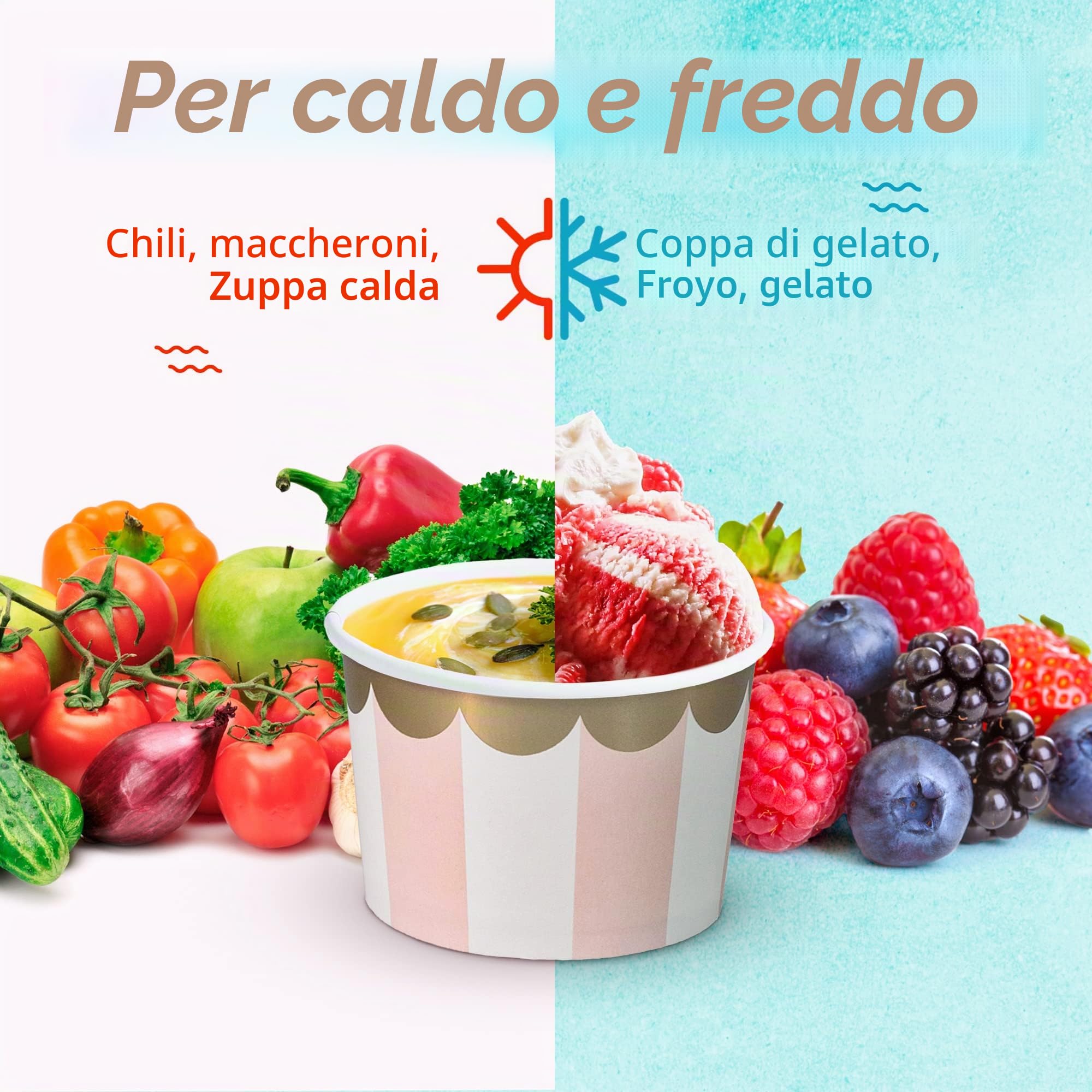 Bicchieri di carta per gelato – 50 ciotole da dessert usa e getta da 255,1 g per cibi caldi o freddi, forniture per feste da 255 ml, tazze per gelato, yogurt congelato, zuppe, 5 colori pastello a