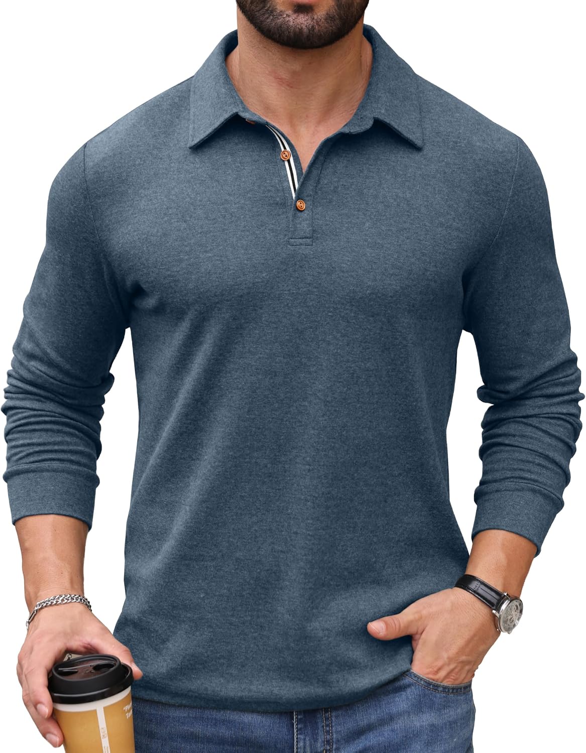 Sailwind Mens Long Sleeve Polo Shirts Classic Casual Button Golf Shirts