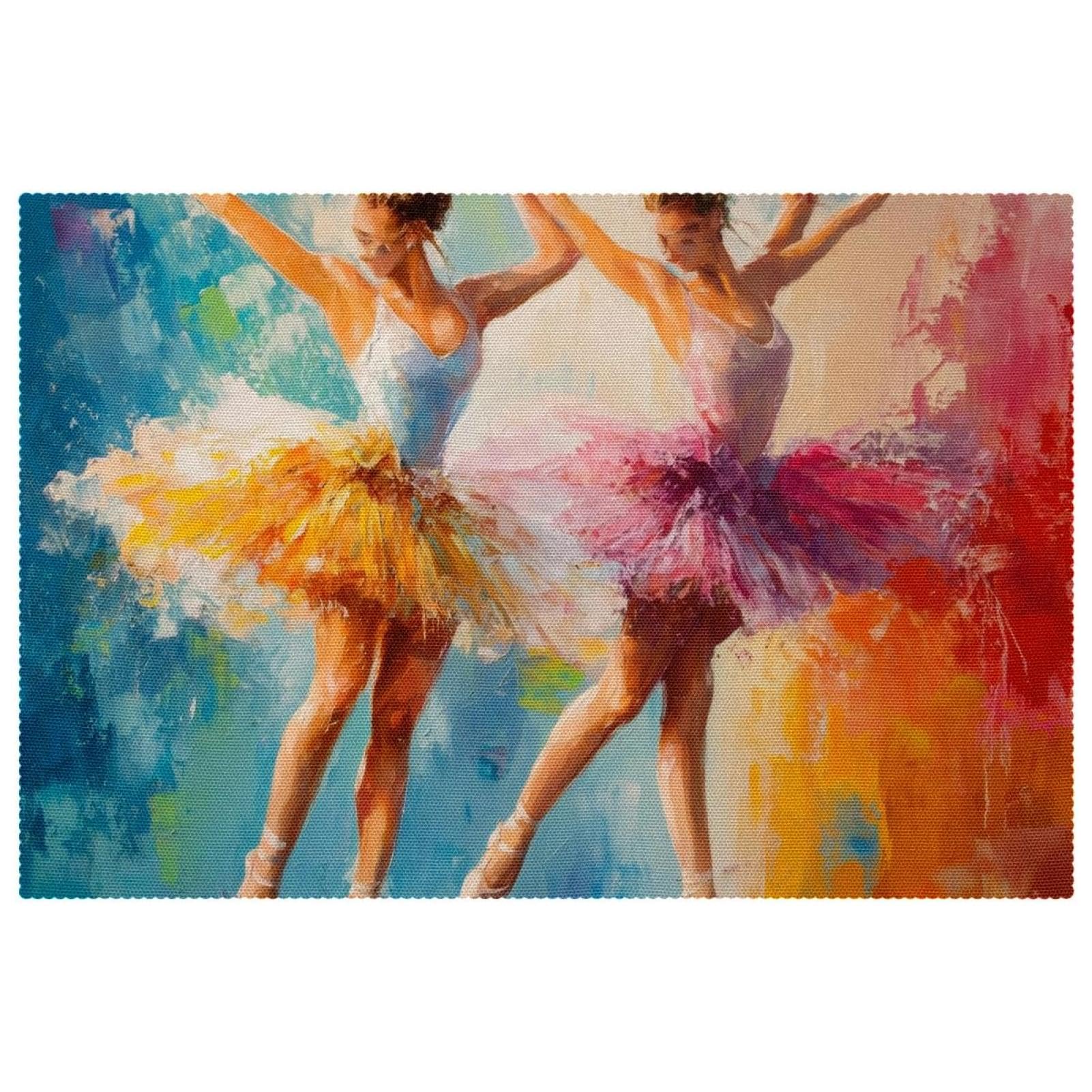 Set de table en tissu Oxford lot de 4 motifs ballerines peinture à l'huile