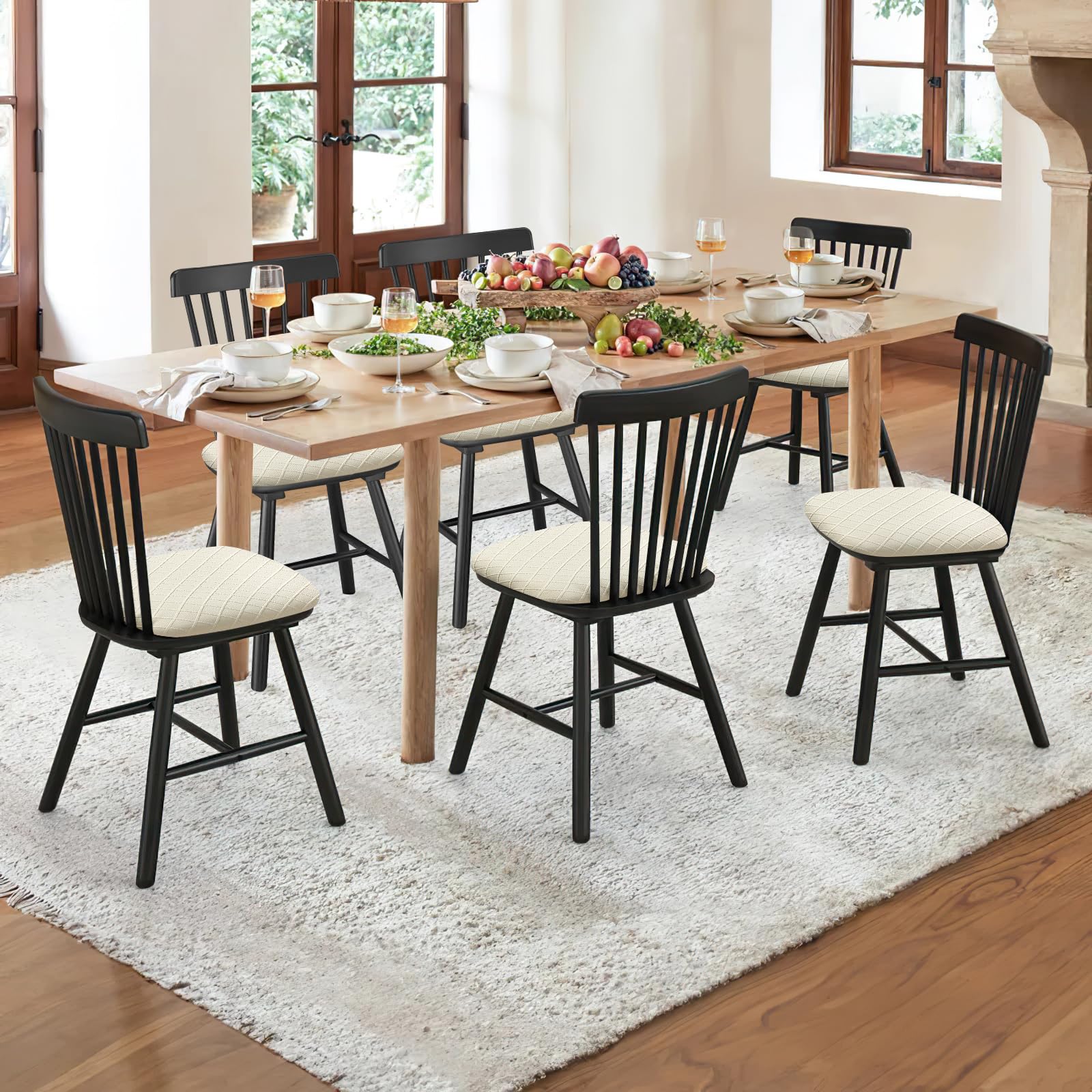 Fundas elásticas para asiento de silla de comedor, fundas de asiento extraíbles y lavables para asiento de cocina, fundas de cojín protectoras (4, beige) 2