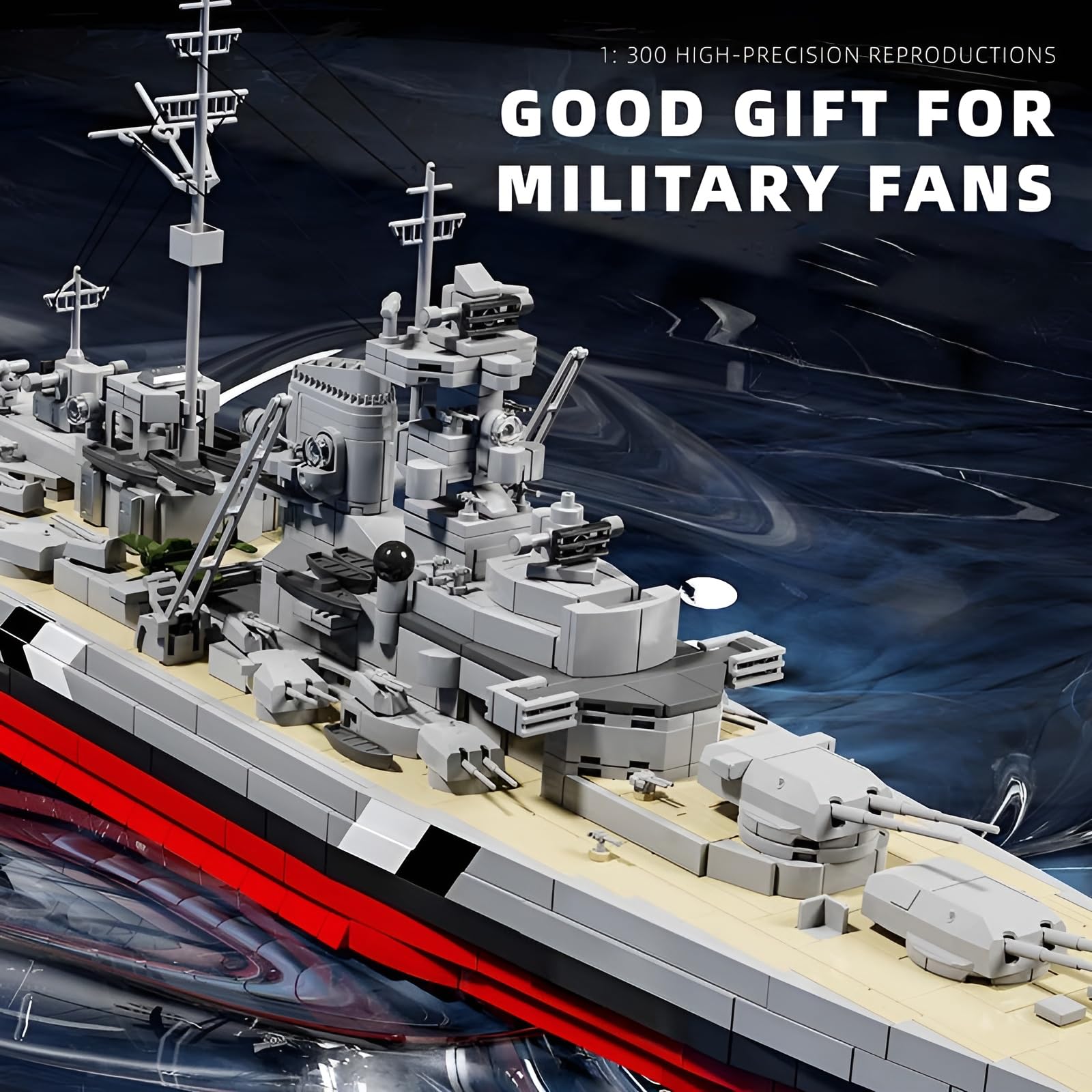 MirthMakers Bismarck Battleship Building Kit, 1:300 WW2 Warship Bricks Kit with Display Stand, Military Series Model - Image 2