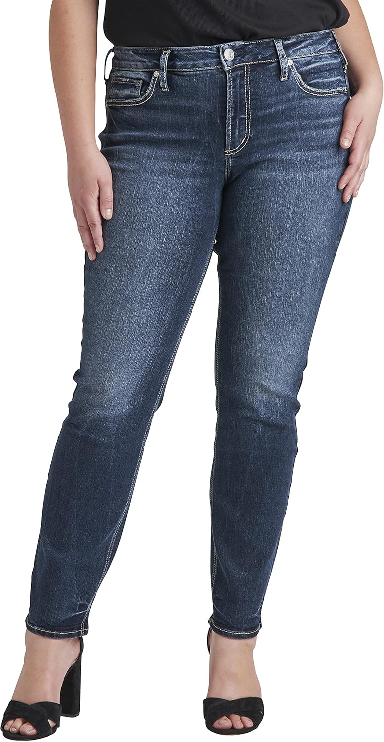 Silver Jeans Co. Women’s Plus Size Suki Mid Rise Curvy Fit Straight Leg Jeans