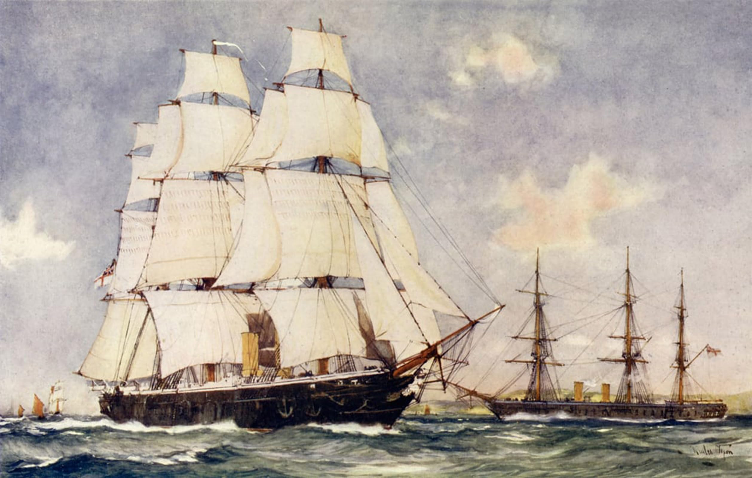 SERENDIPITP Retro Picture Poster Wall Art Pictures Painting Britain's First Two Ironclads by Charles Edward Wall Art Canvas Print for Wall Decor 60x90cm