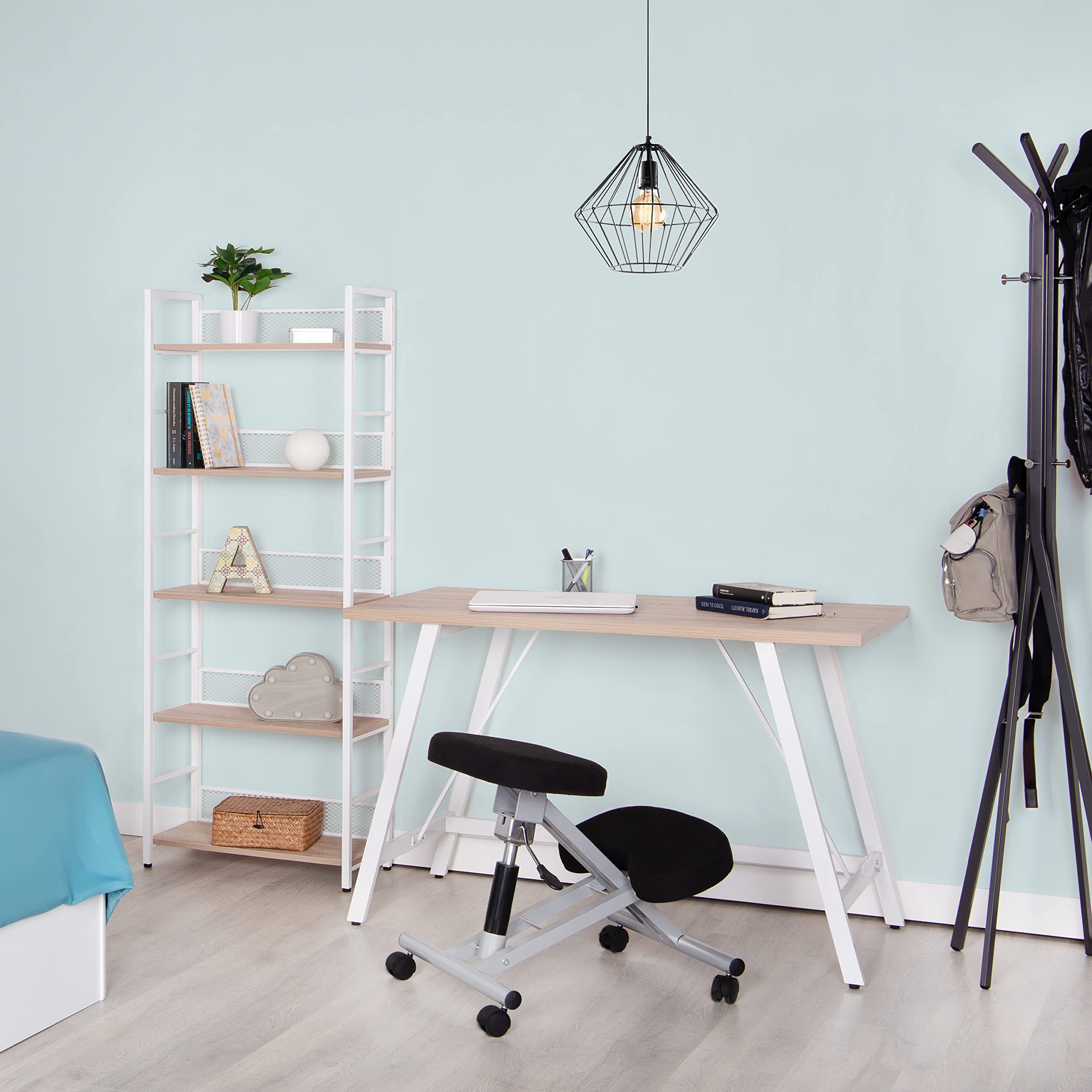 duehome | Silla de Oficina Ergonomica, Silla de Escritorio, Modelo Flip, Acabado en Color Negro y Aluminio, Medidas: 46 cm (Ancho) x 50 cm (Fondo) x 55-65 cm (Alto)