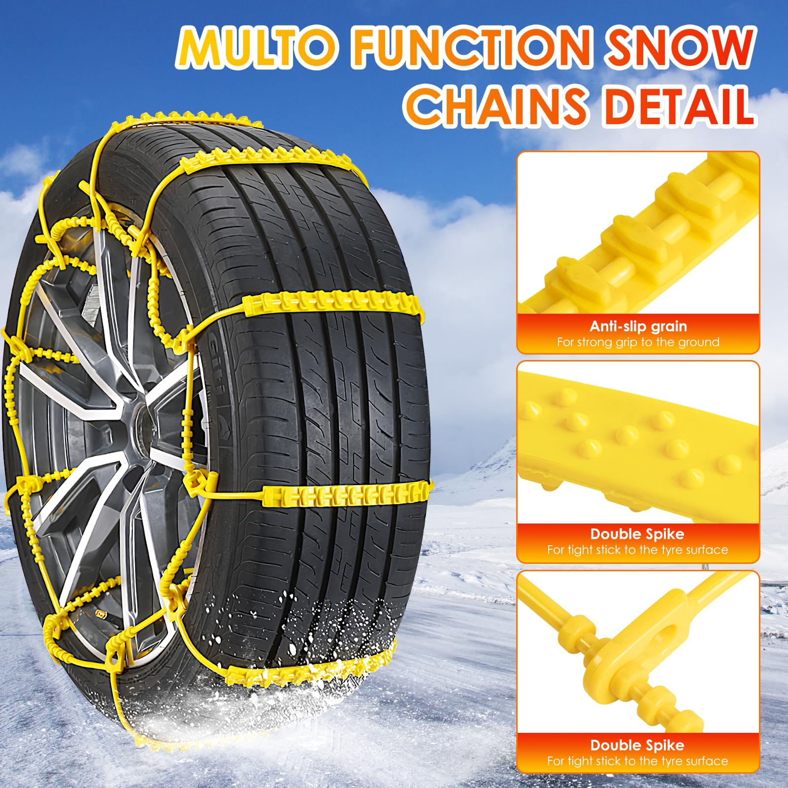 Cadenas de nieve 10 piezas Cadenas ajustables antideslizantes Rueda de neumático para automóvil Camión SUV. Superficie de la carretera, caminos nevados, lodo helado, escalada, ancho 145-295 mm